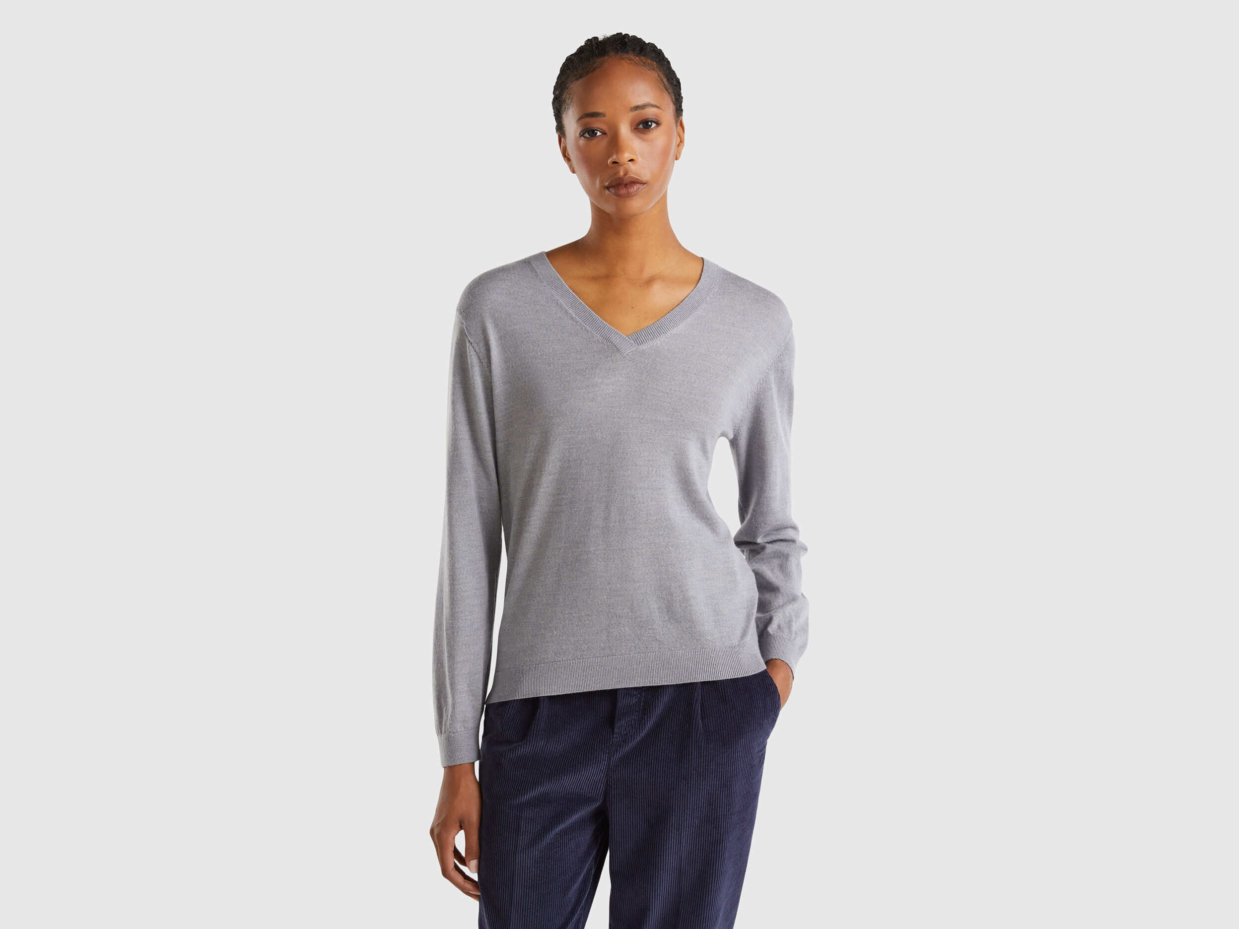 V Neck Merino Wool Sweater Women 2024 Benetton
