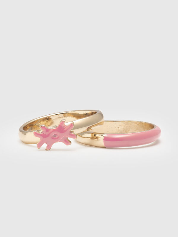 Dos anillos con detalles esmaltados rosa Mujer
