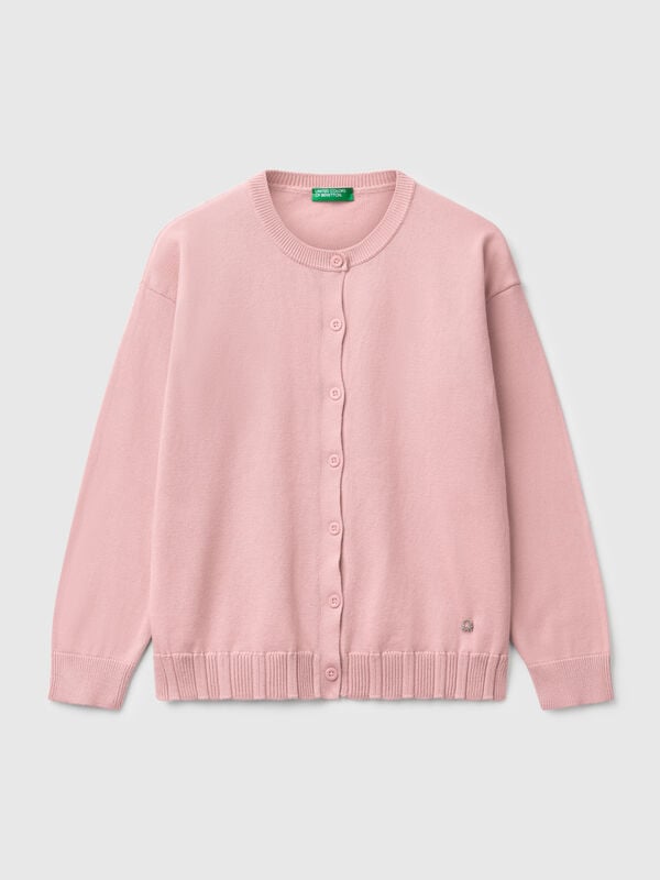 Pure cotton crew neck cardigan Junior Girl