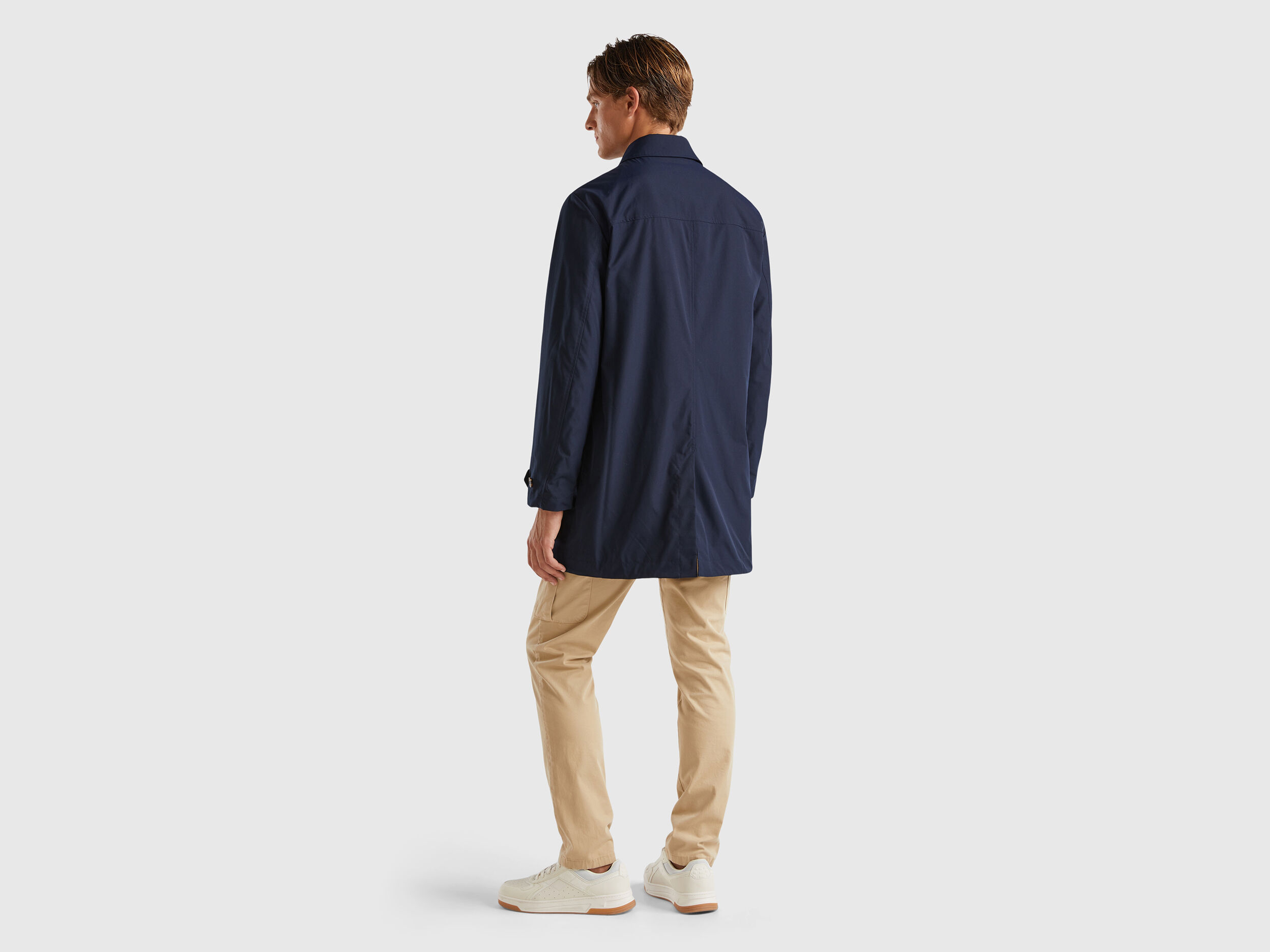 Single-breasted lined coat - Dark Blue | Benetton