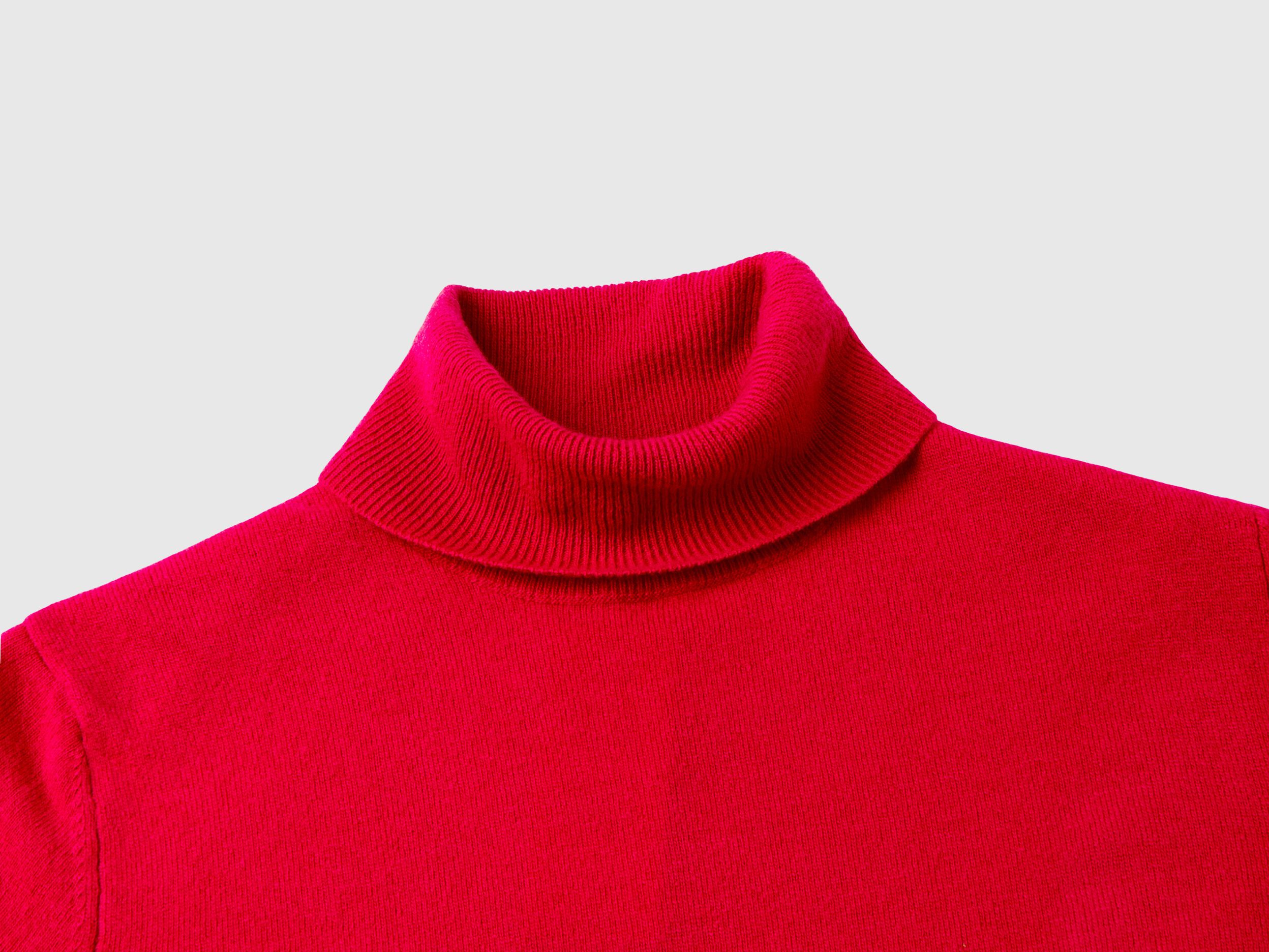 Red plum turtleneck sweater in pure Merino wool - Red | Benetton