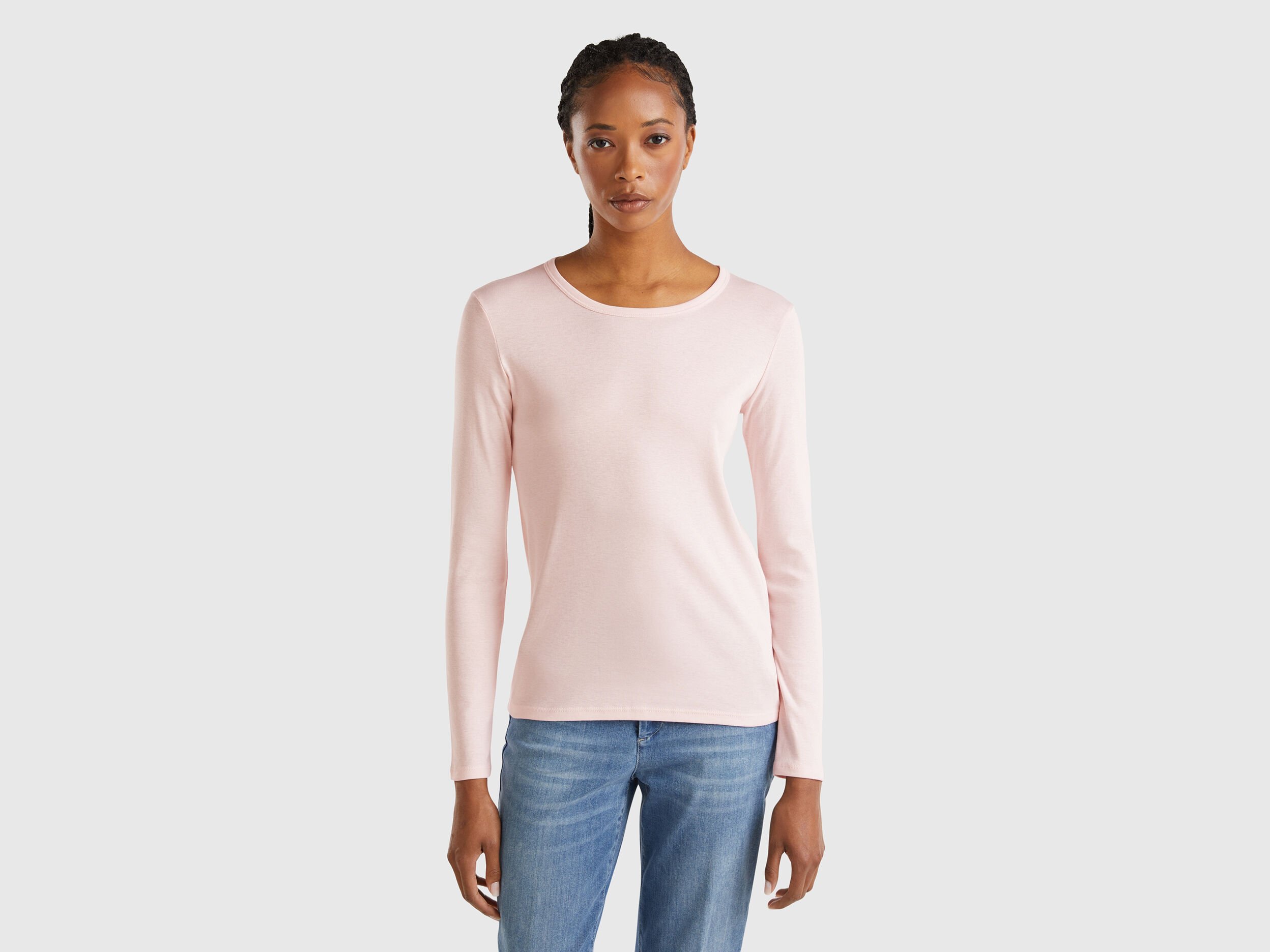 Long sleeve pure cotton t-shirt - Pastel Pink | Benetton