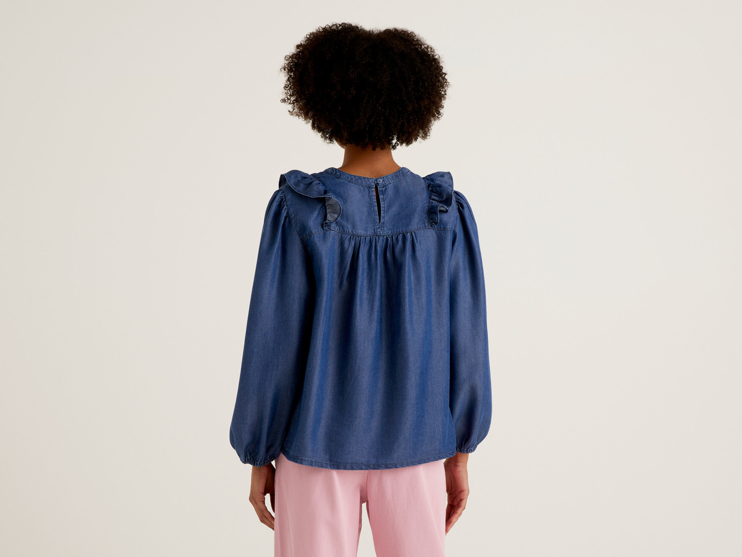 Chambray ruffle discount sleeve top