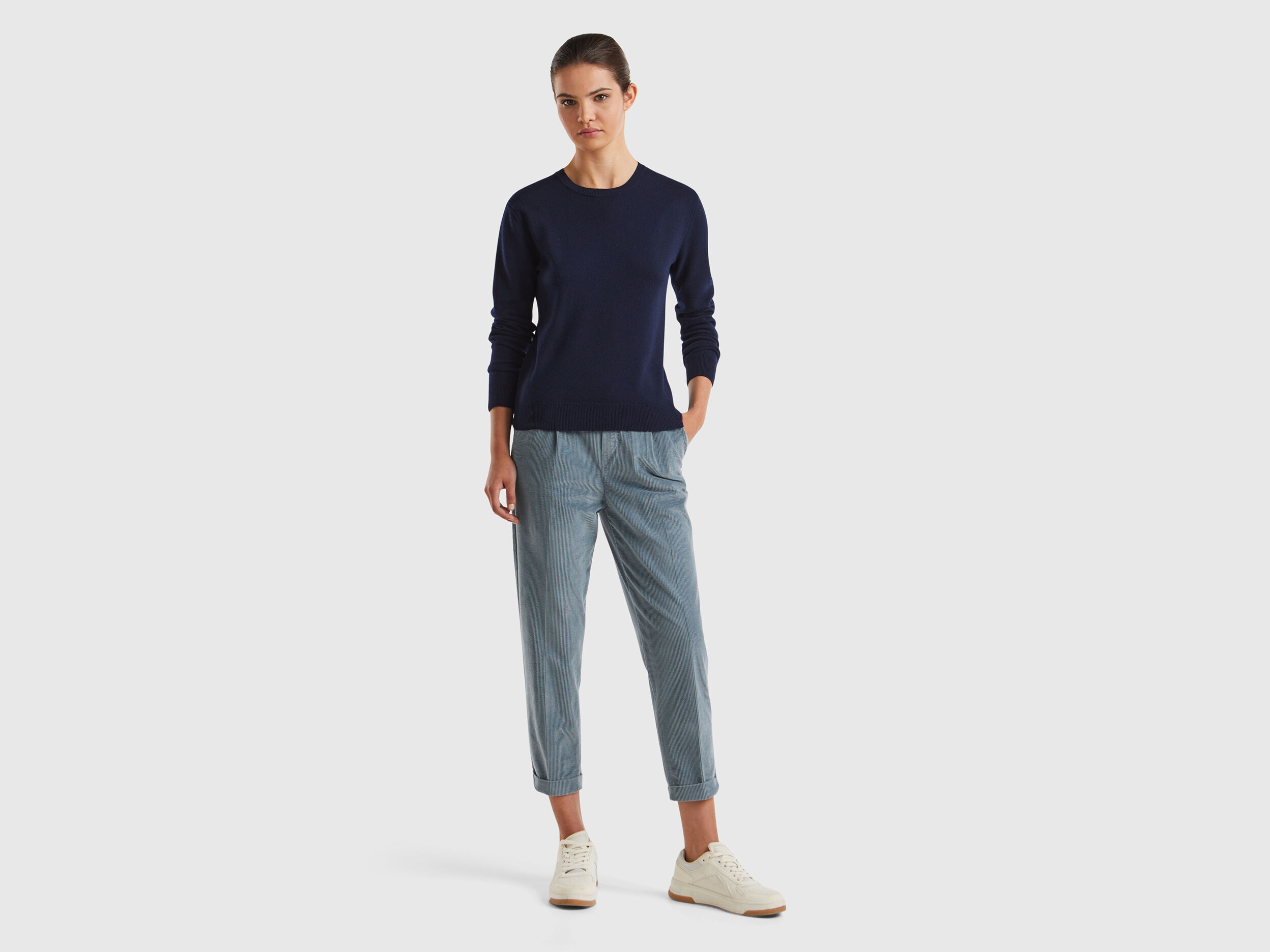 Dark blue crew neck sweater in Merino wool Dark Blue Benetton