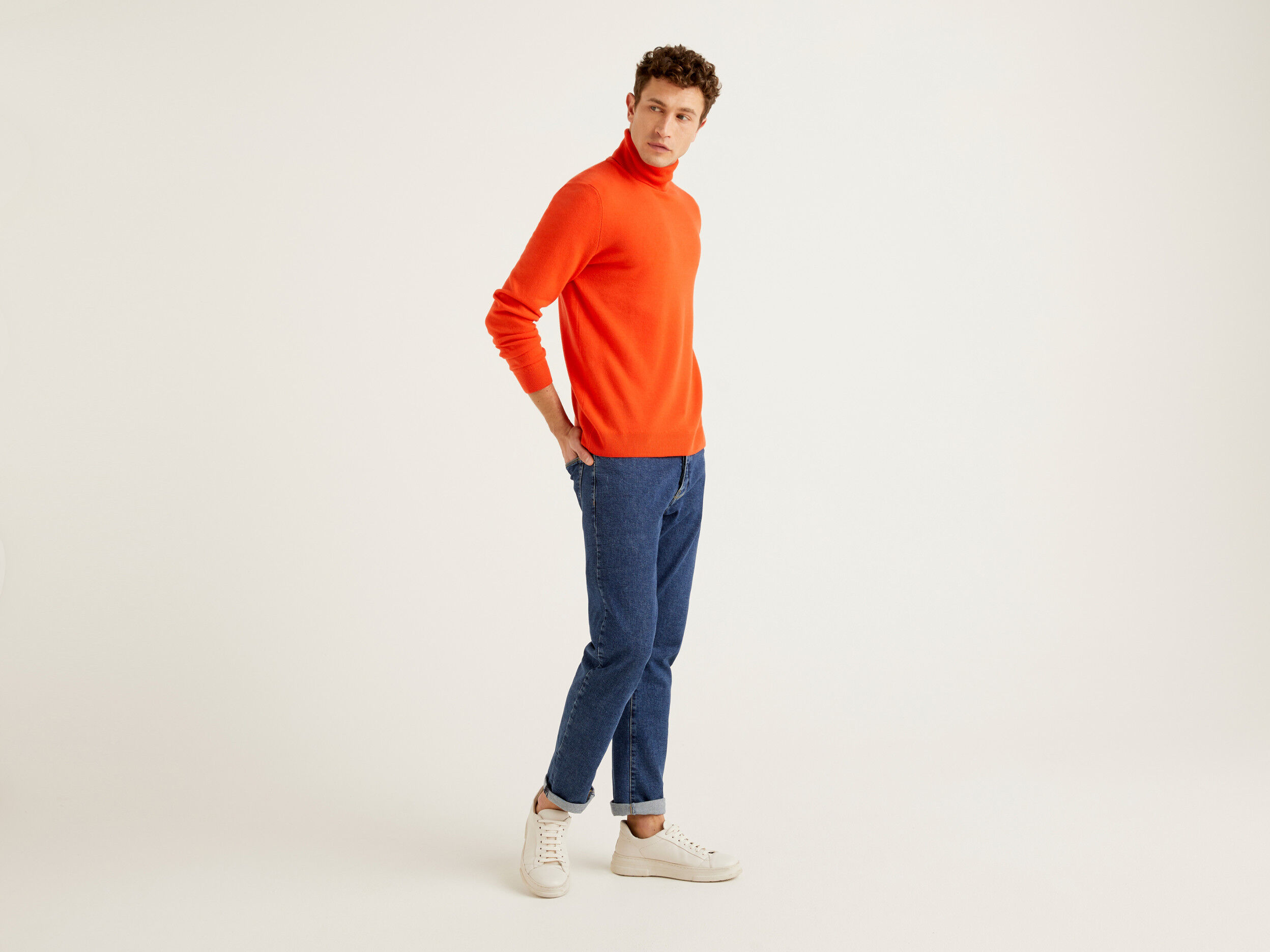 Orange turtleneck in pure Merino wool Orange Benetton