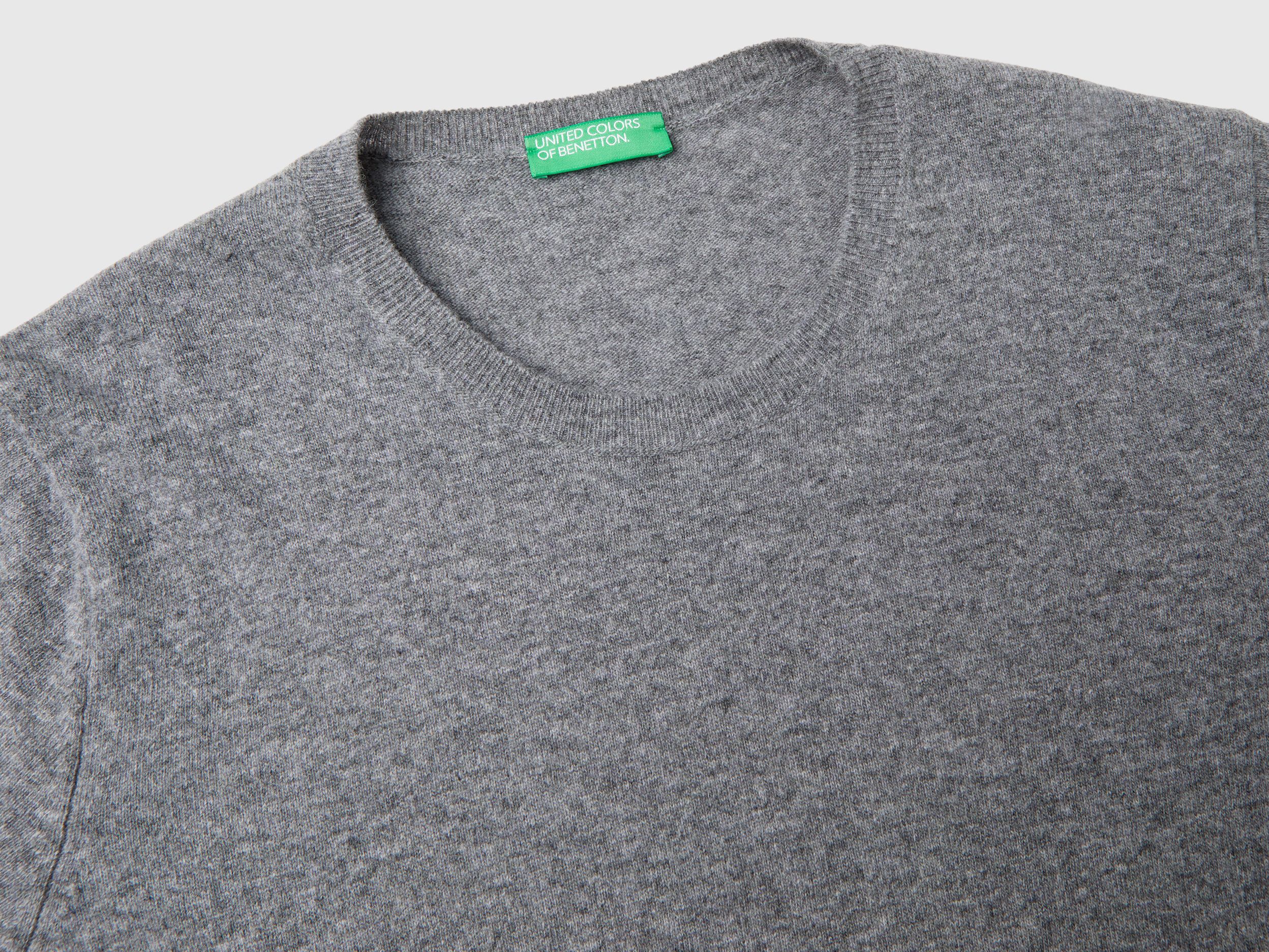 Relaxed fit pure Merino wool sweater - Gray | Benetton