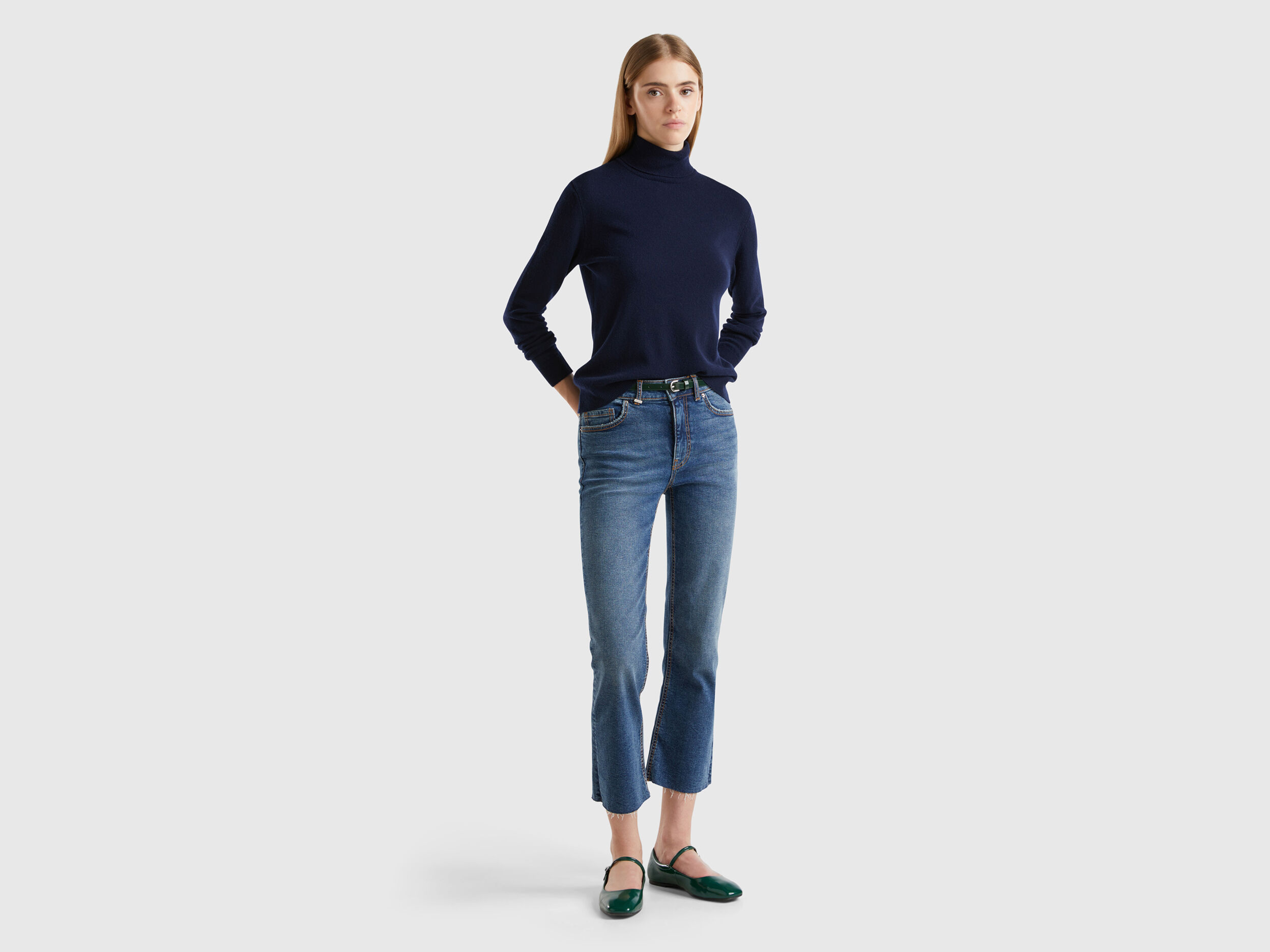 Dark blue turtleneck sweater in pure Merino wool Dark Blue Benetton