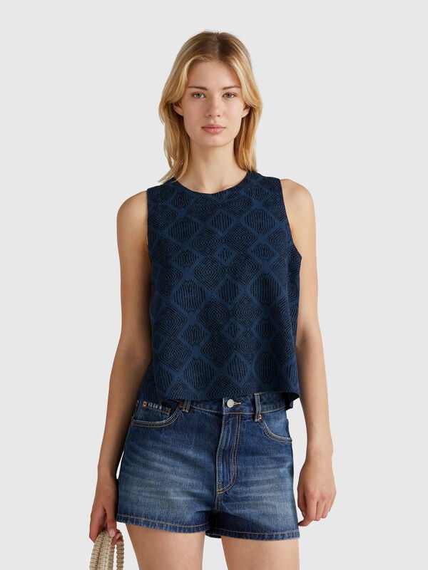 Printed dress in pure linen Women