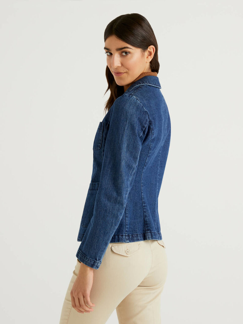 Flared blazer in cotton denim Women image number null