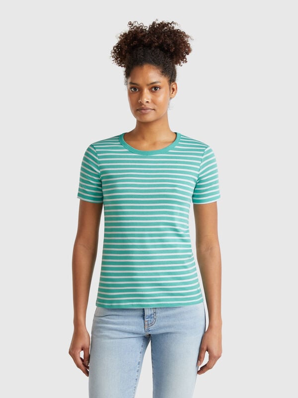 Camiseta a rayas con cuello redondo Mujer