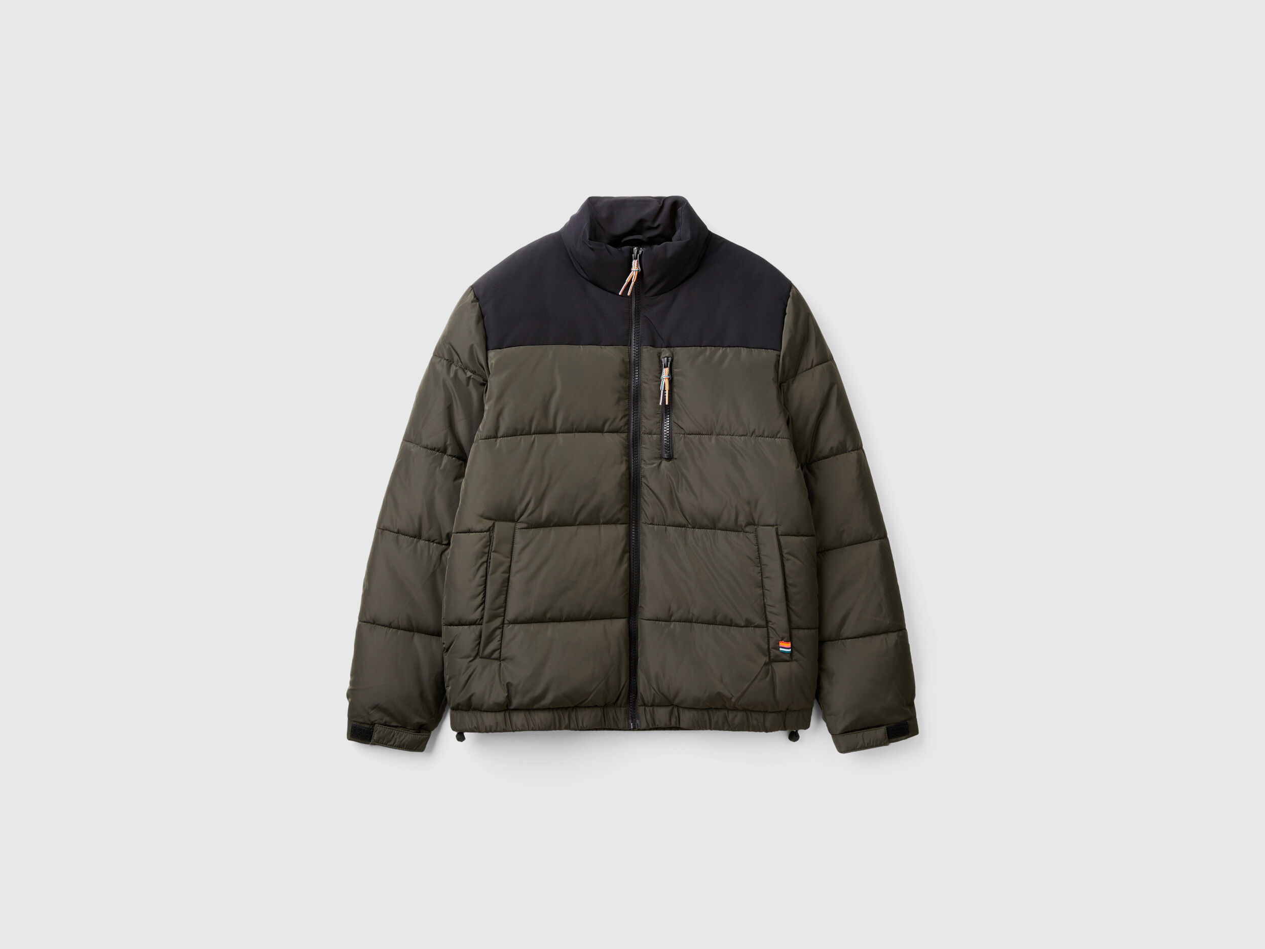 Heavy color block padded jacket Dark Green Benetton