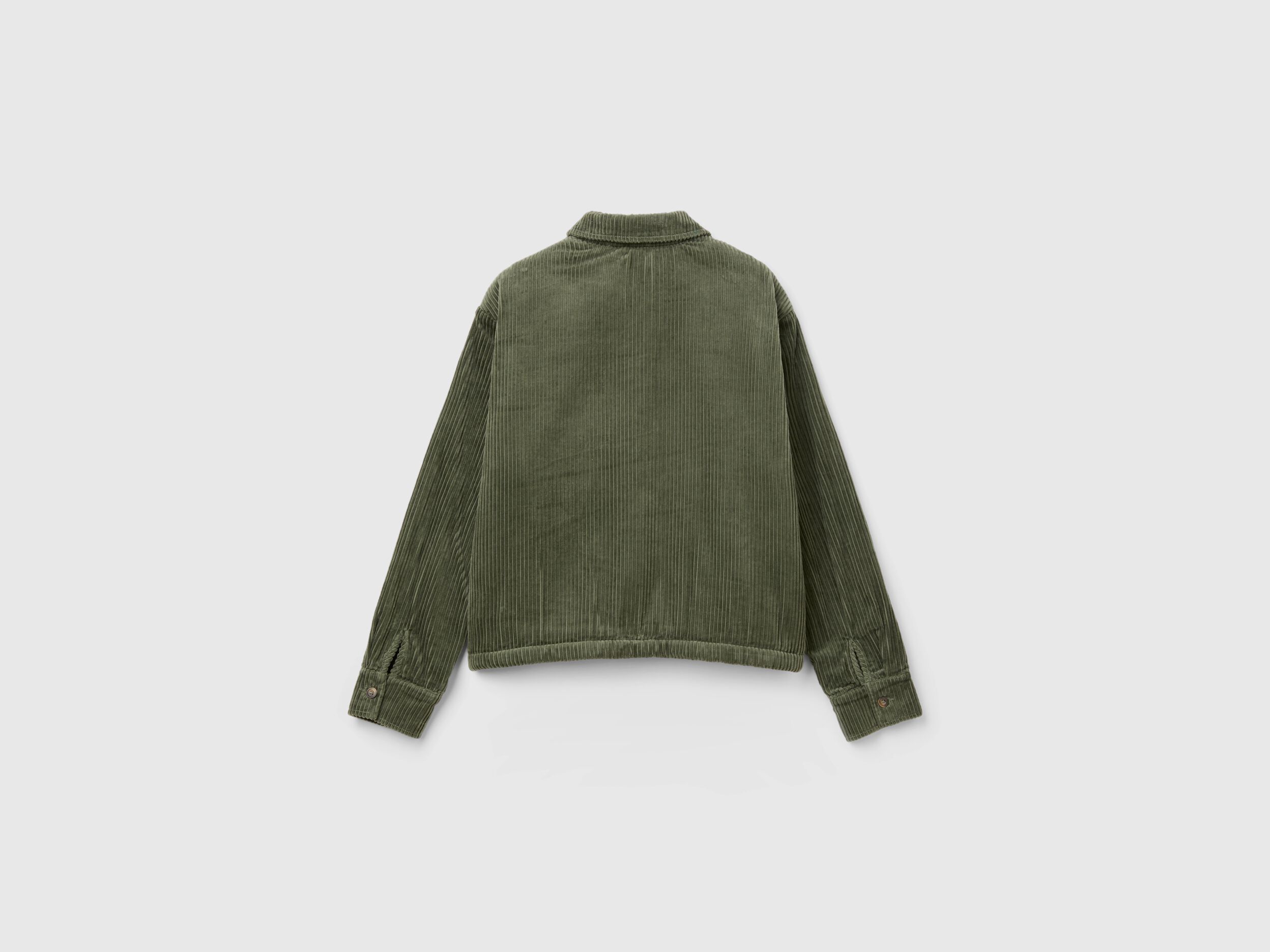 Velvet jacket with teddy lining - Military Green | Benetton