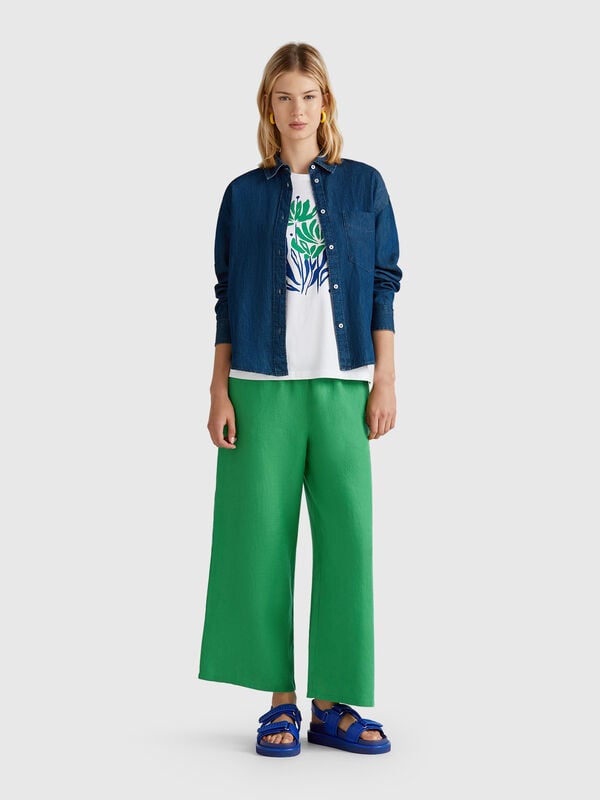 Pantalón ancho de puro lino Mujer
