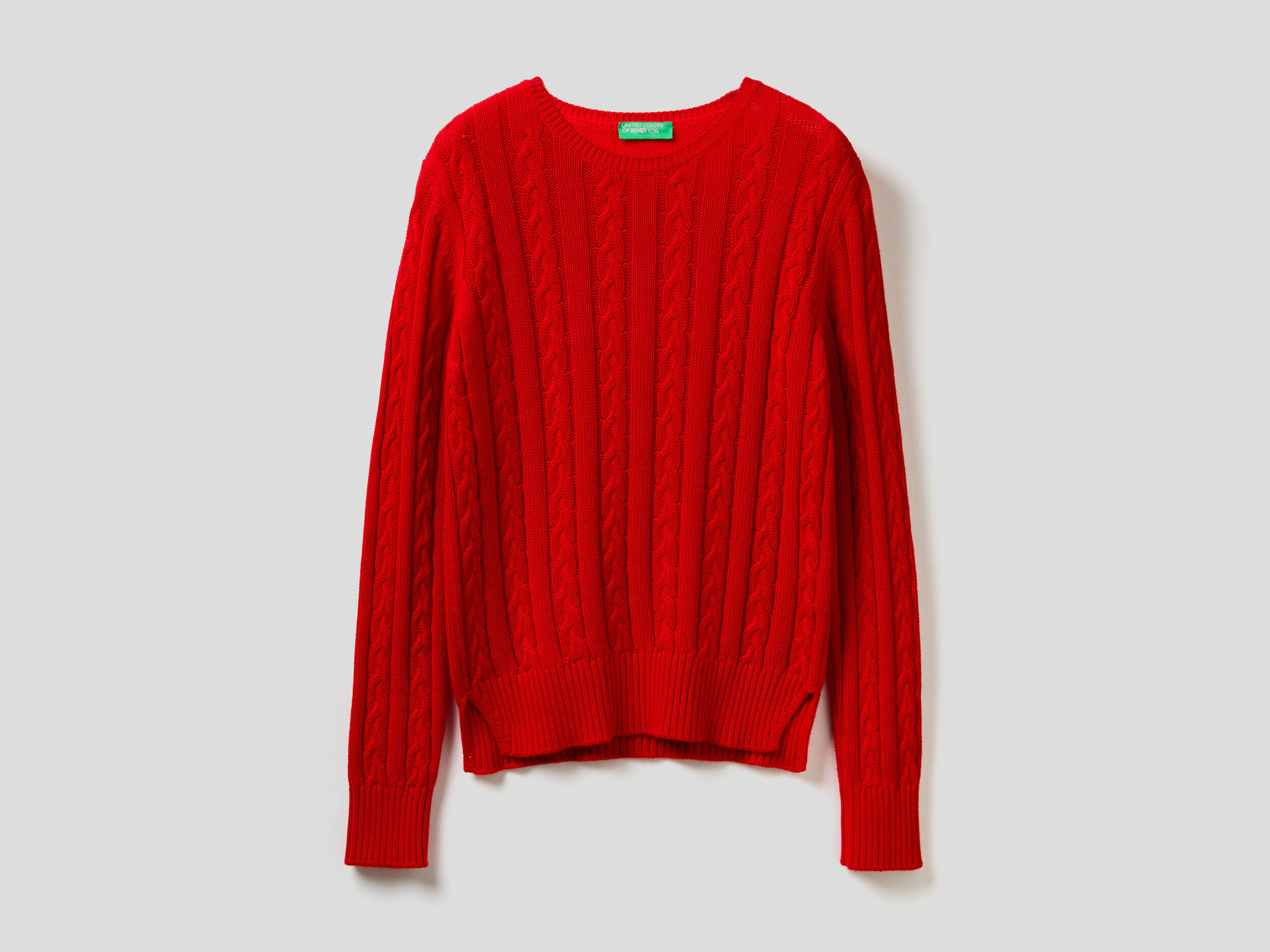 Cotton sweater with cable knit Red Benetton