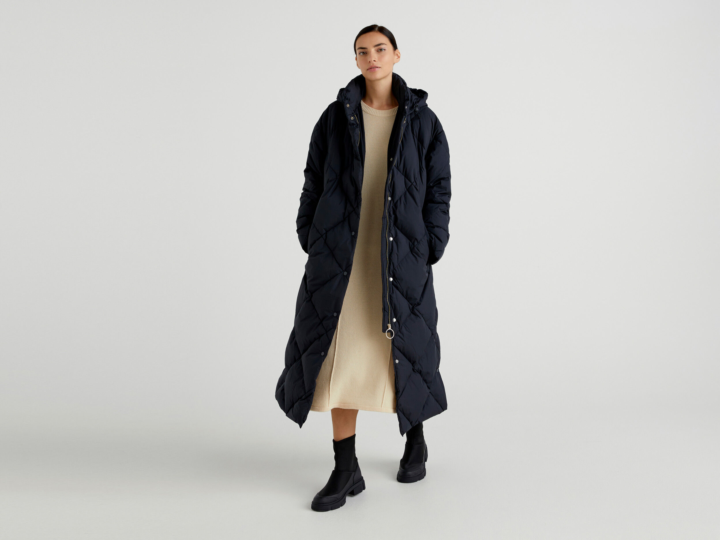 Longline duvet jacket with hood benetton online