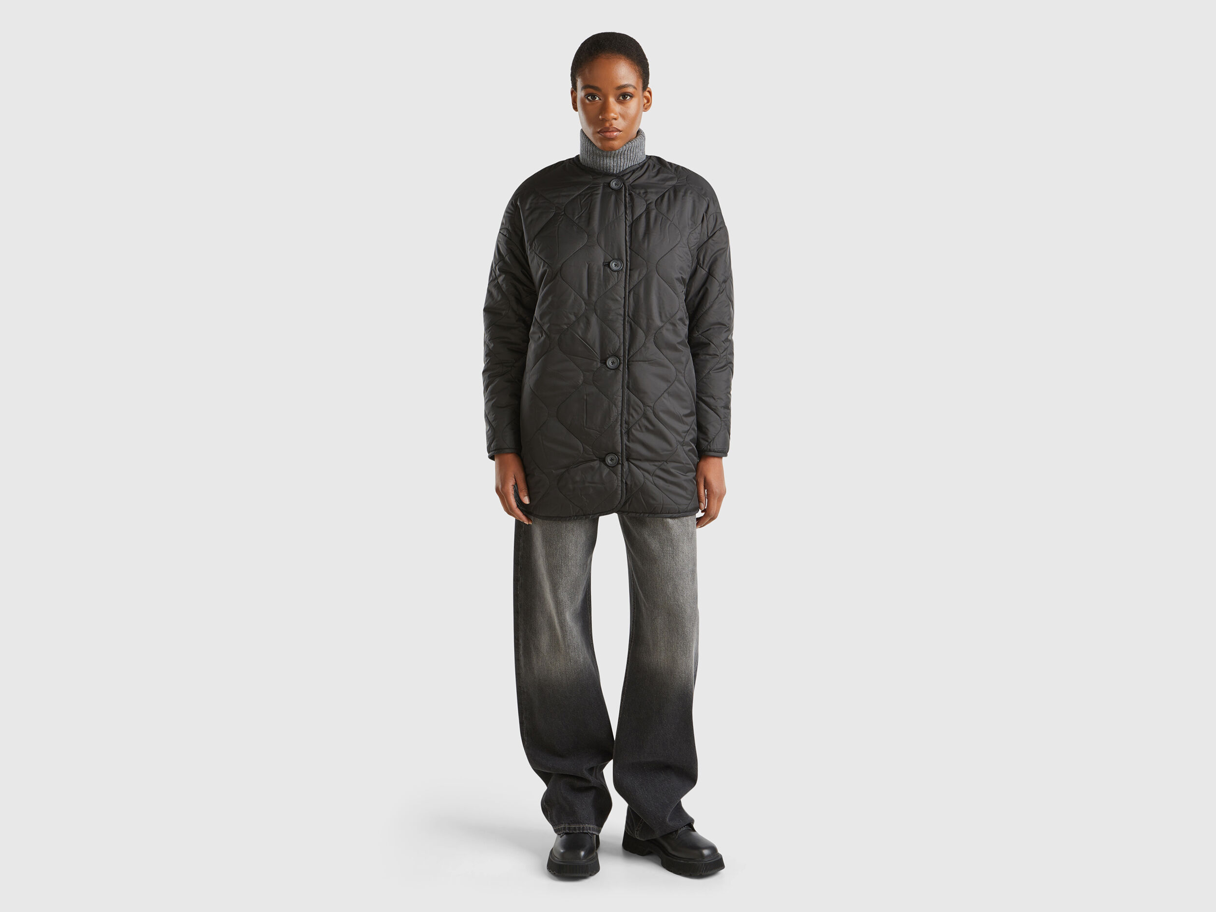 Long bomber jacket in nylon - Black | Benetton Long bomber jacket in nylon - Black | Benetton