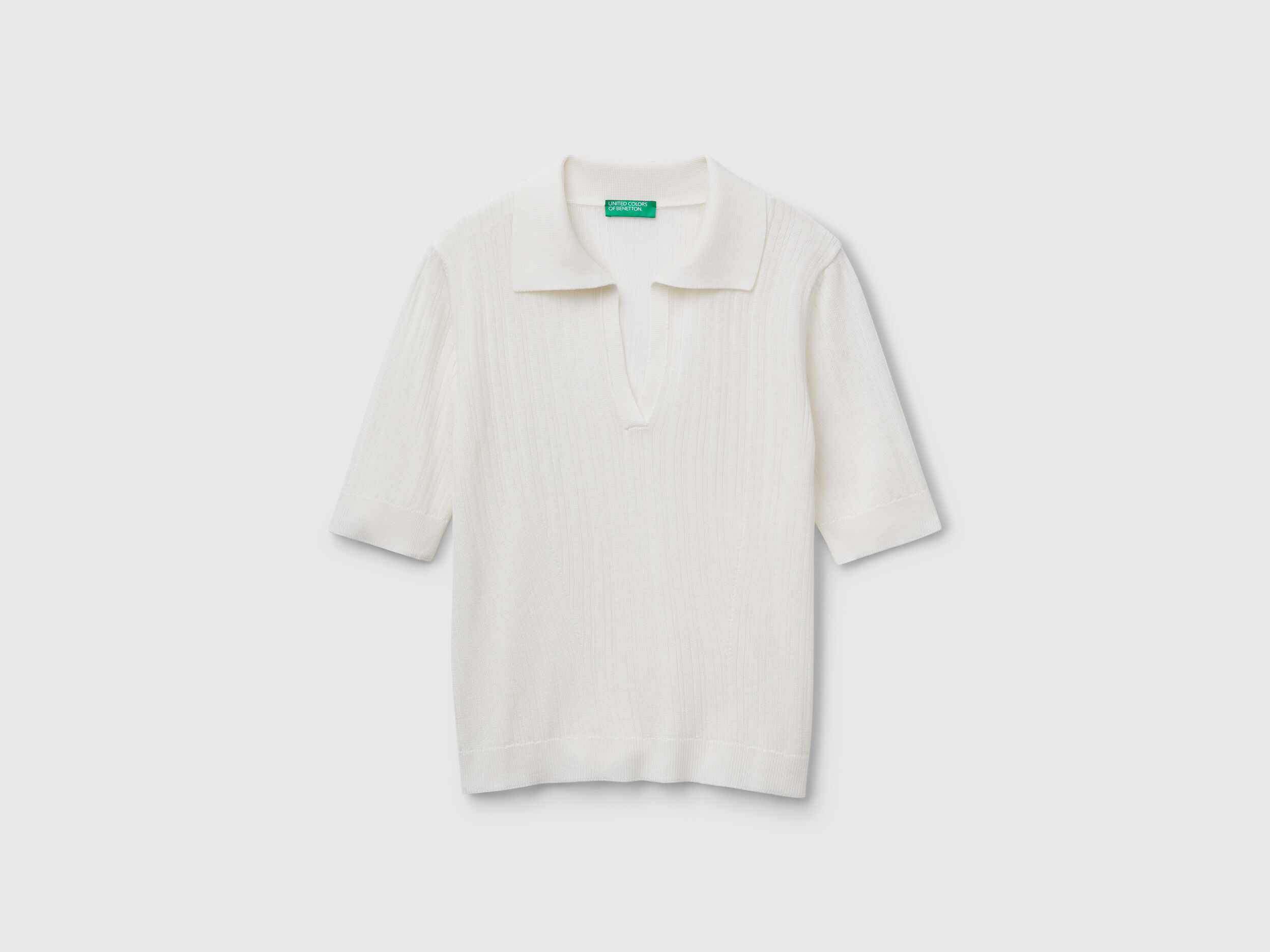 Short sleeve knit polo - White | Benetton