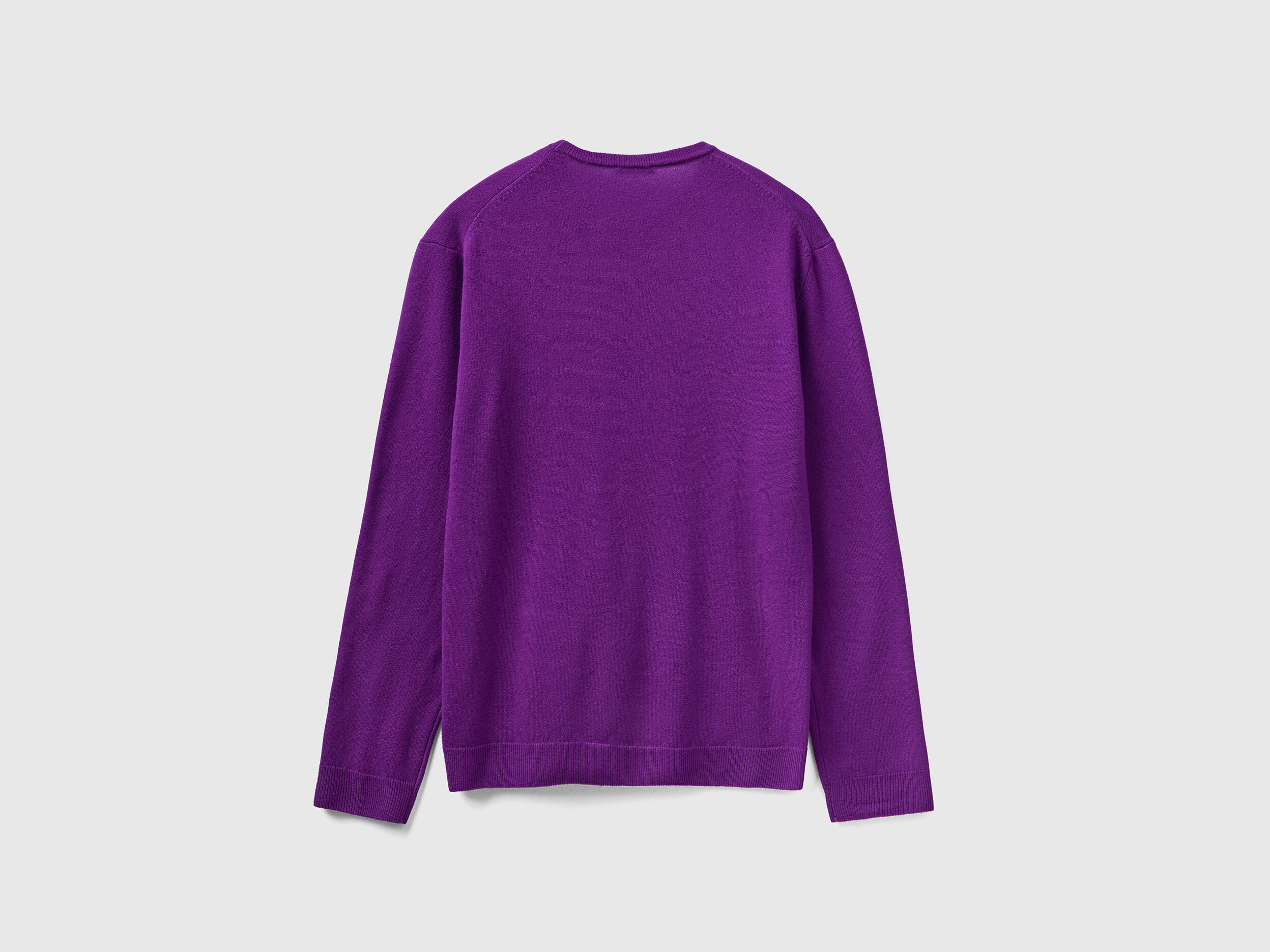 Purple crew neck sweater in pure Merino wool Violet Benetton