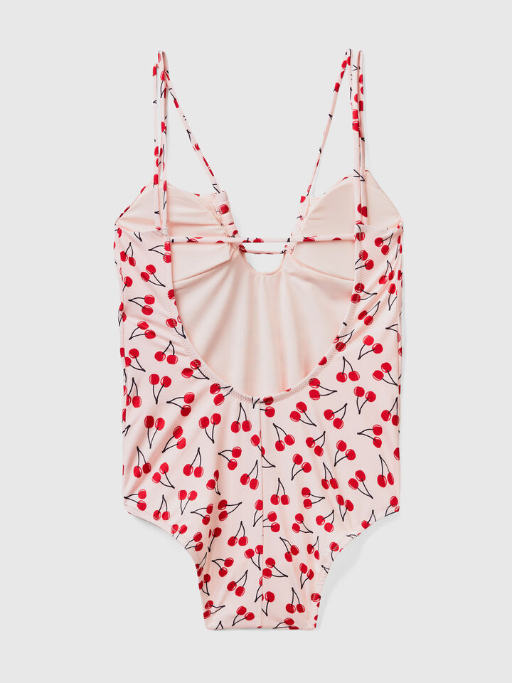 Pink one-piece swimsuit with cherry pattern image number 2