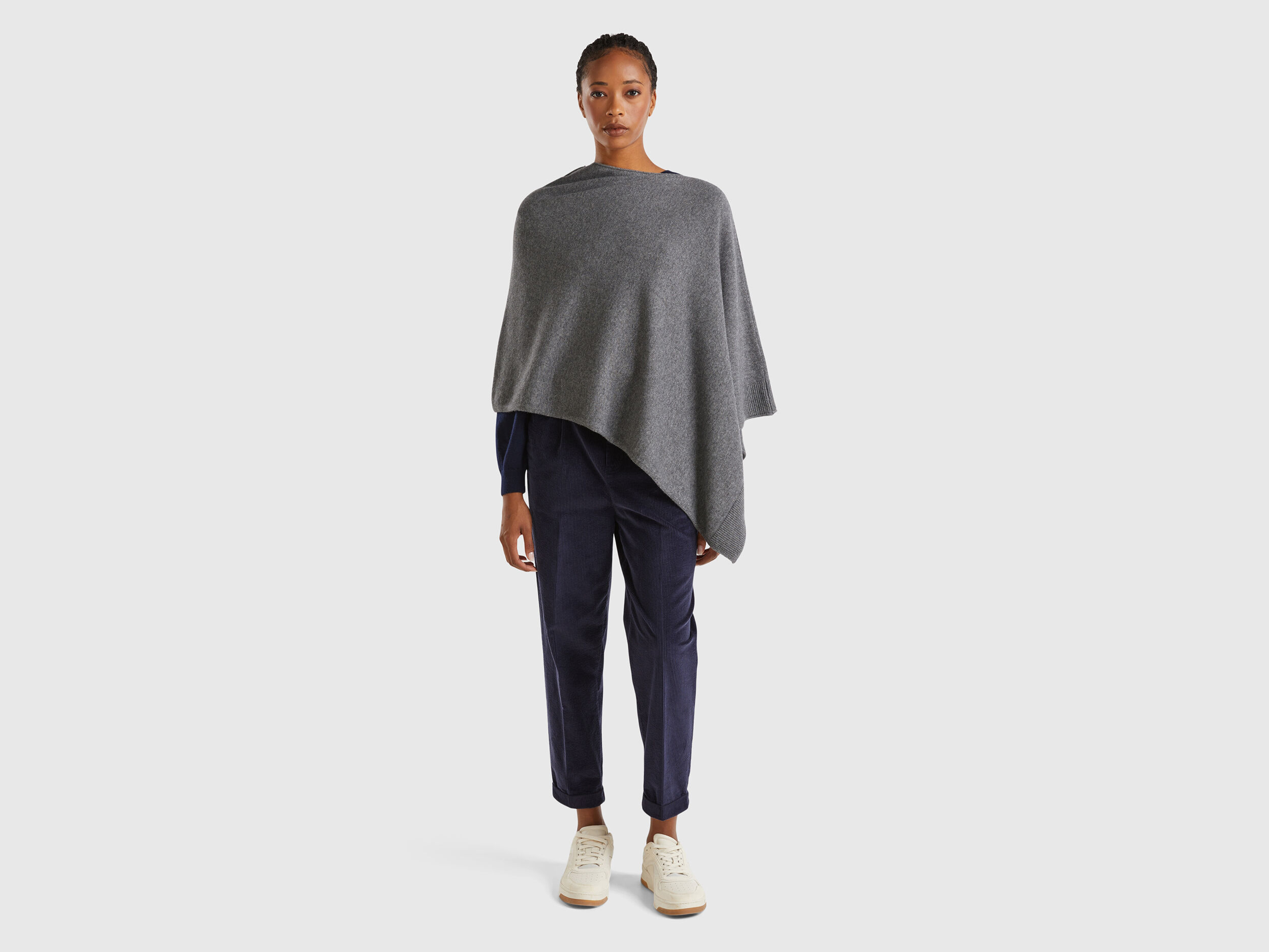 【サイズ交換ＯＫ】 Cashmere blend poncho - Dark Gray | Benetton ジャケット・アウター