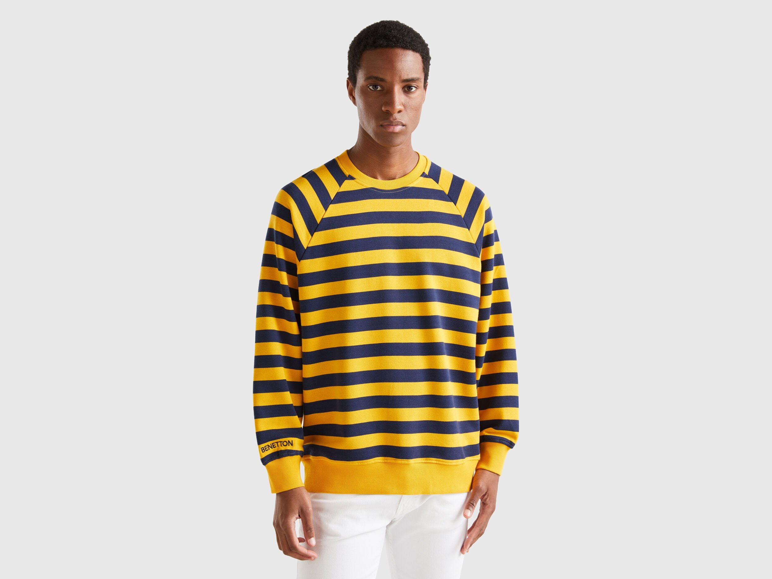 Yellow ochre and dark blue striped sweatshirt Multi color Benetton