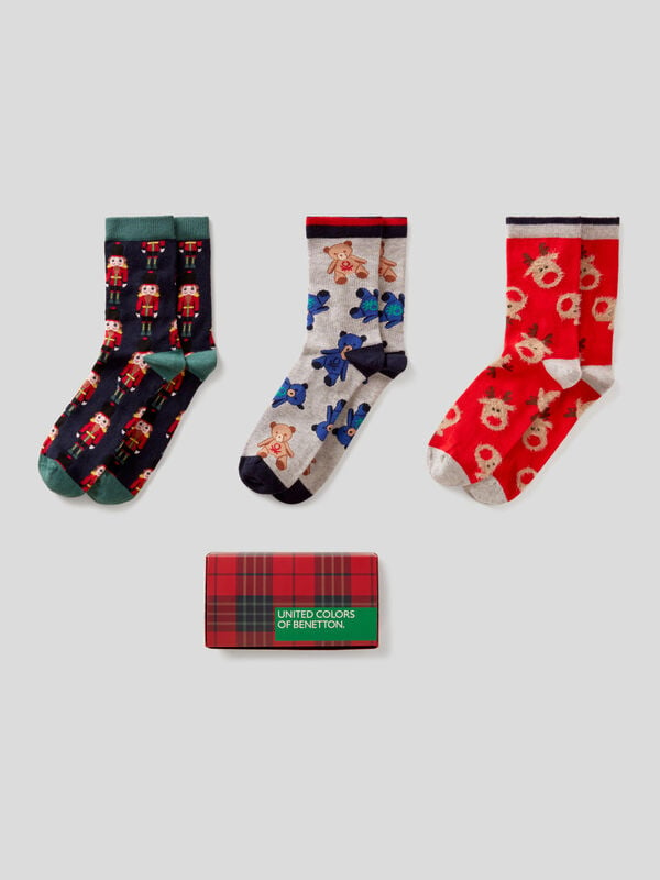 Gift box with three pairs of Christmas socks Junior Boy