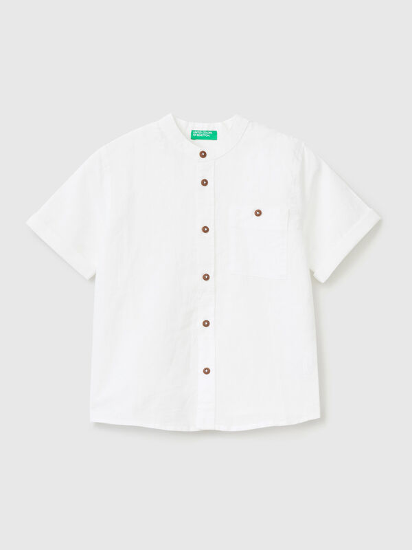 Camisa de lino mixto con cuello mao