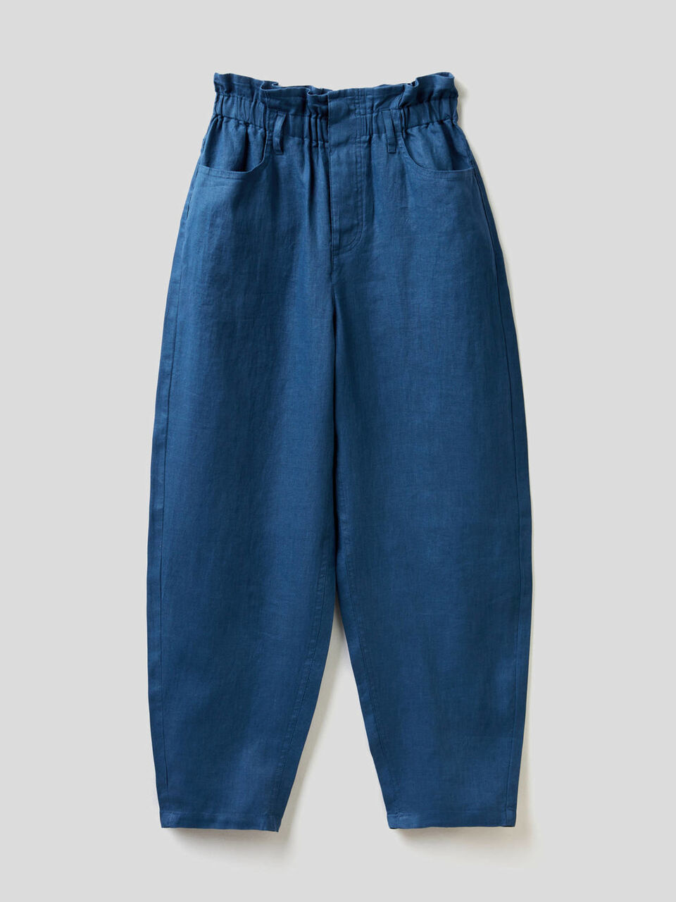 Trousers in pure linen with ruffled waist image number 1