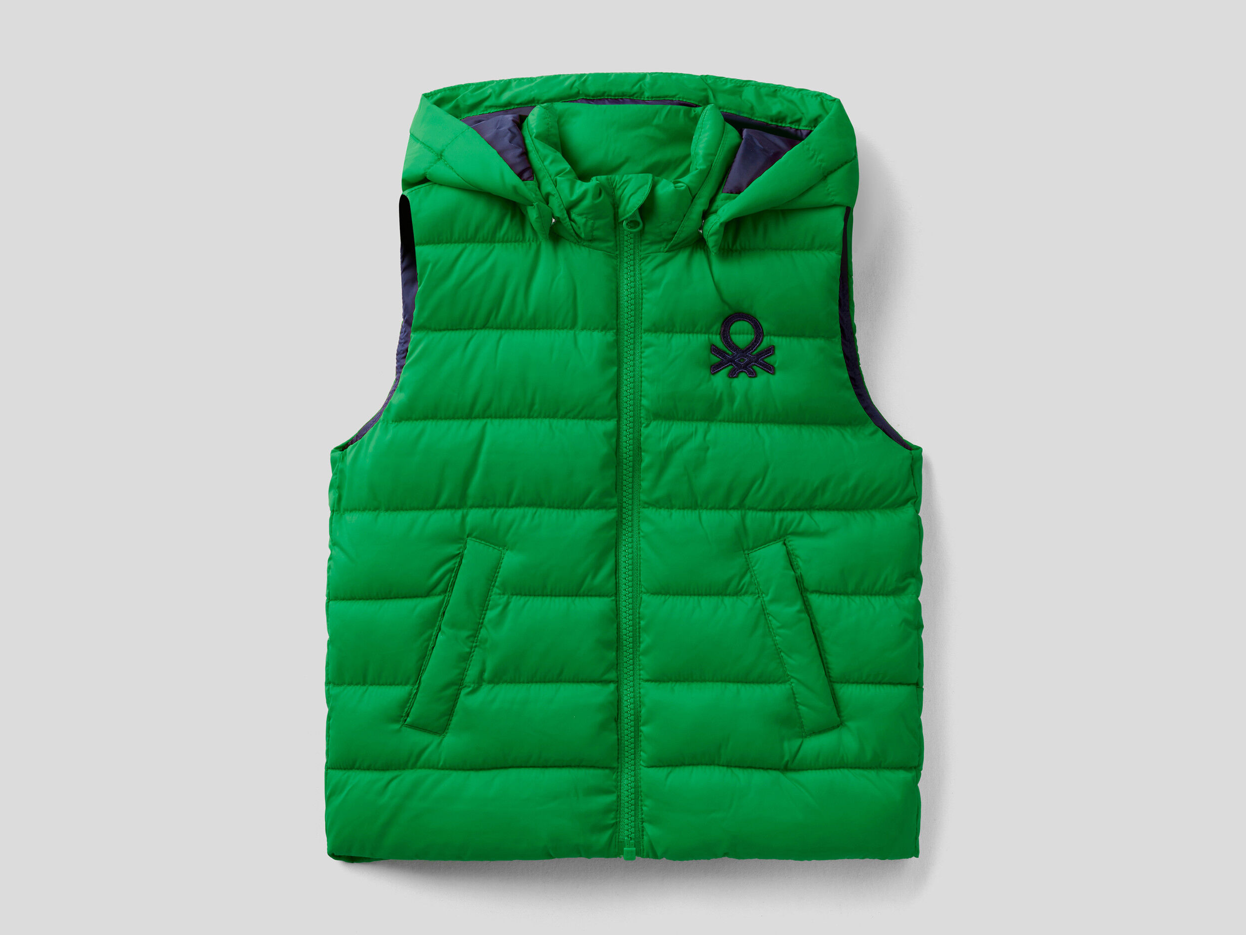 Padded vest with removable hood Green Benetton