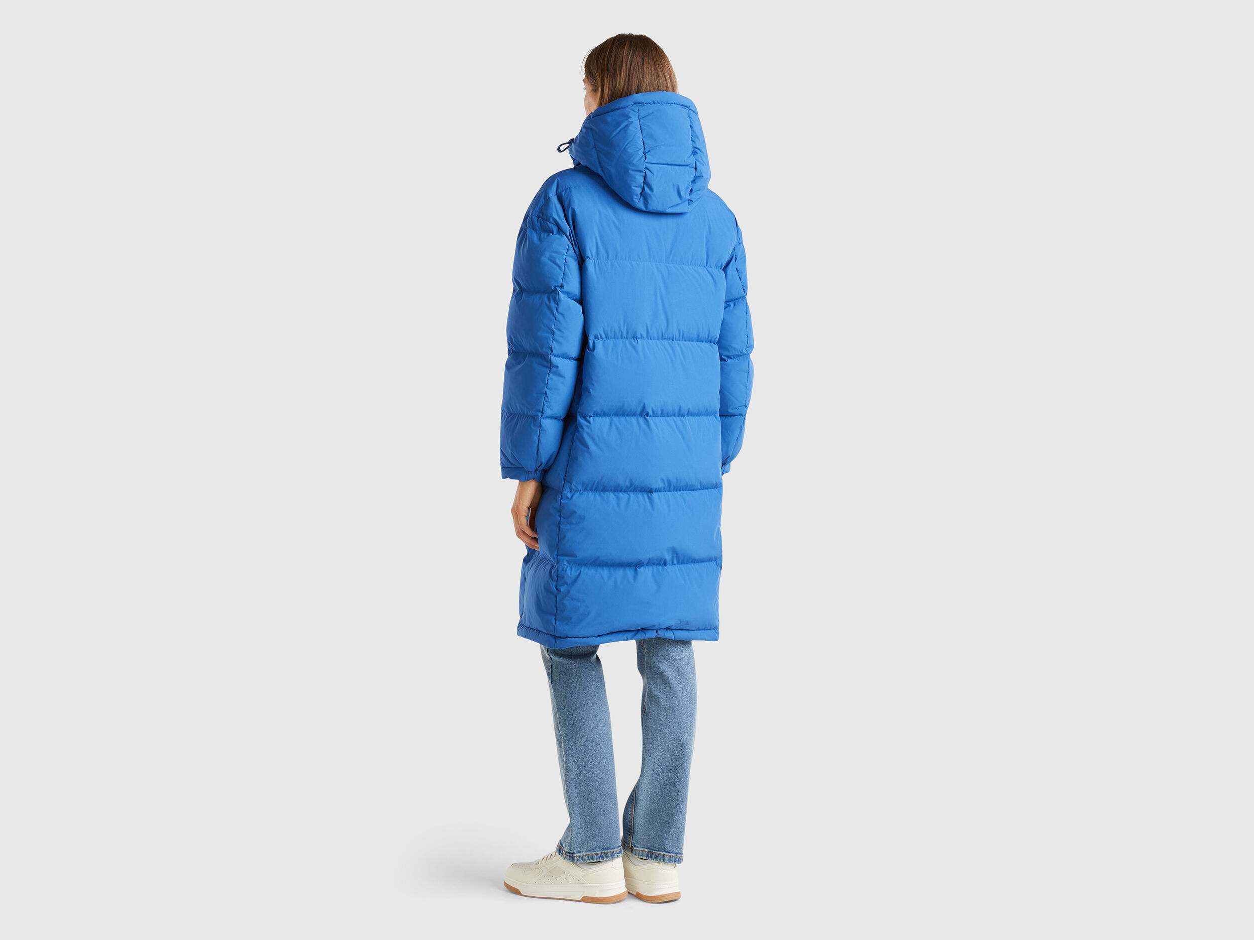 Longline puffer jacket with hood benetton shop