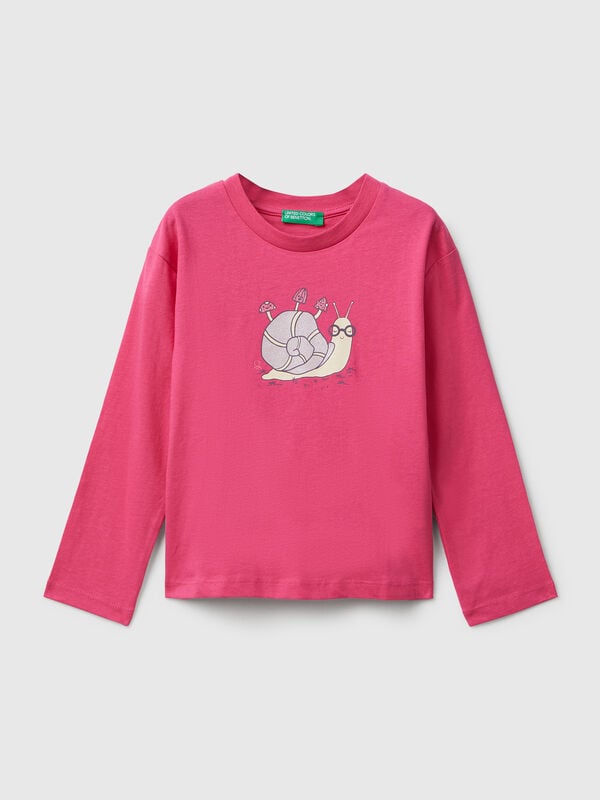 Camiseta de algodón con estampado de purpurina Niña