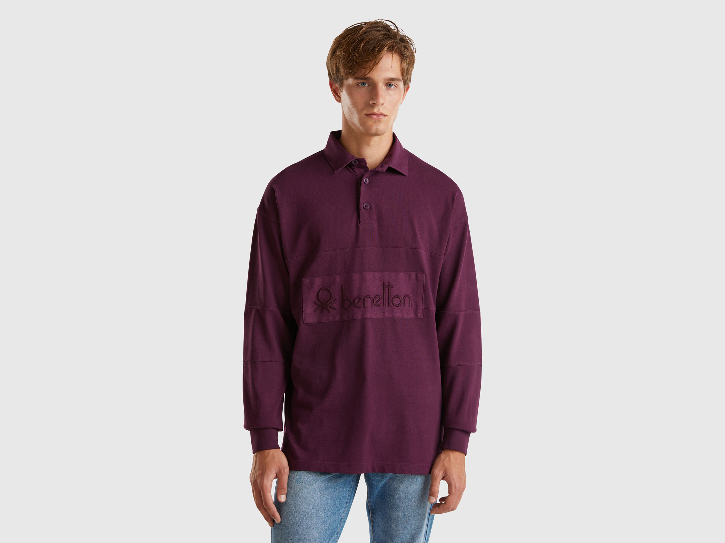 Rugby polo in pure cotton - Dark Mauve | Benetton