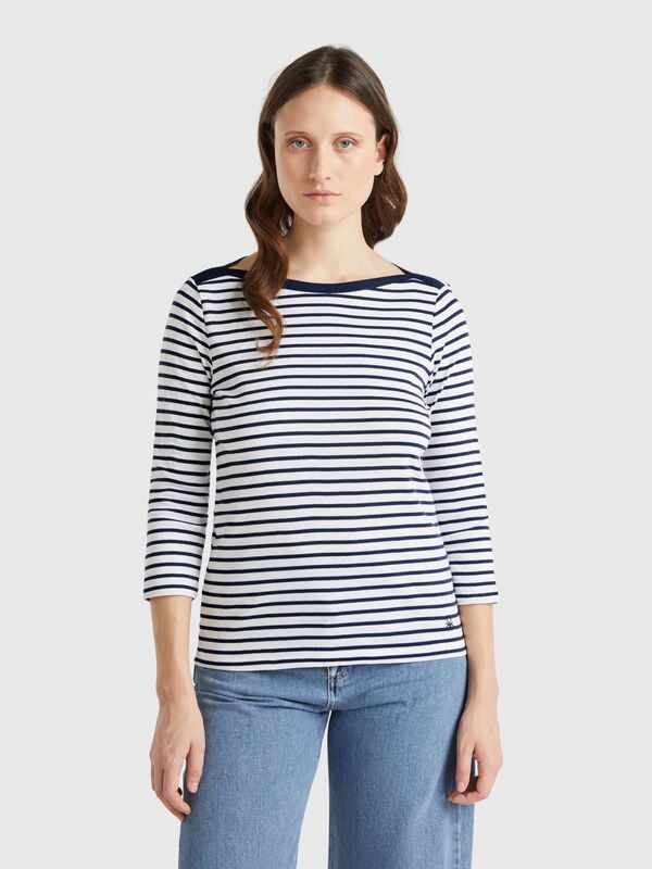 Striped 3/4 sleeve t-shirt in pure cotton Women