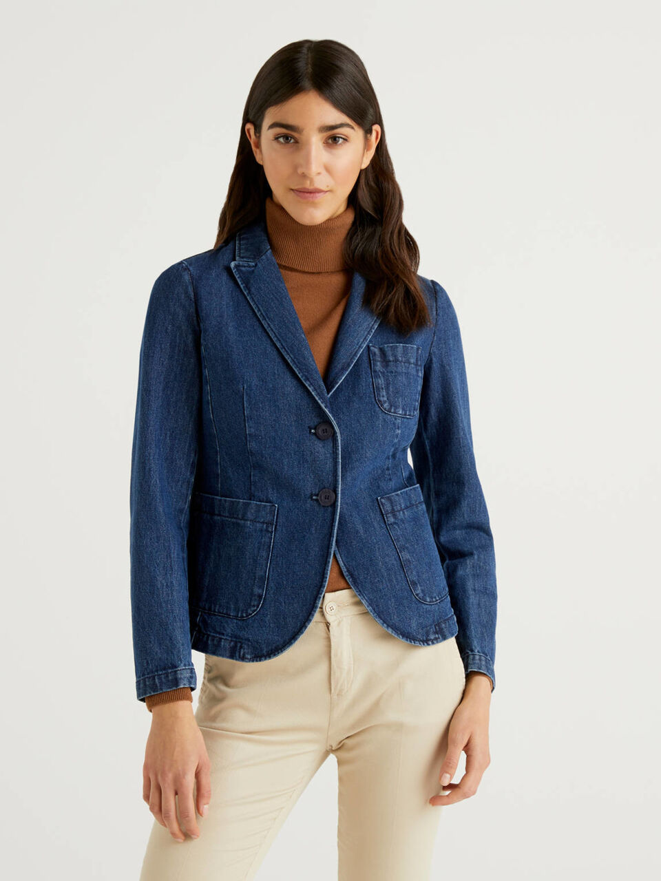 Flared blazer in cotton denim Women image number null