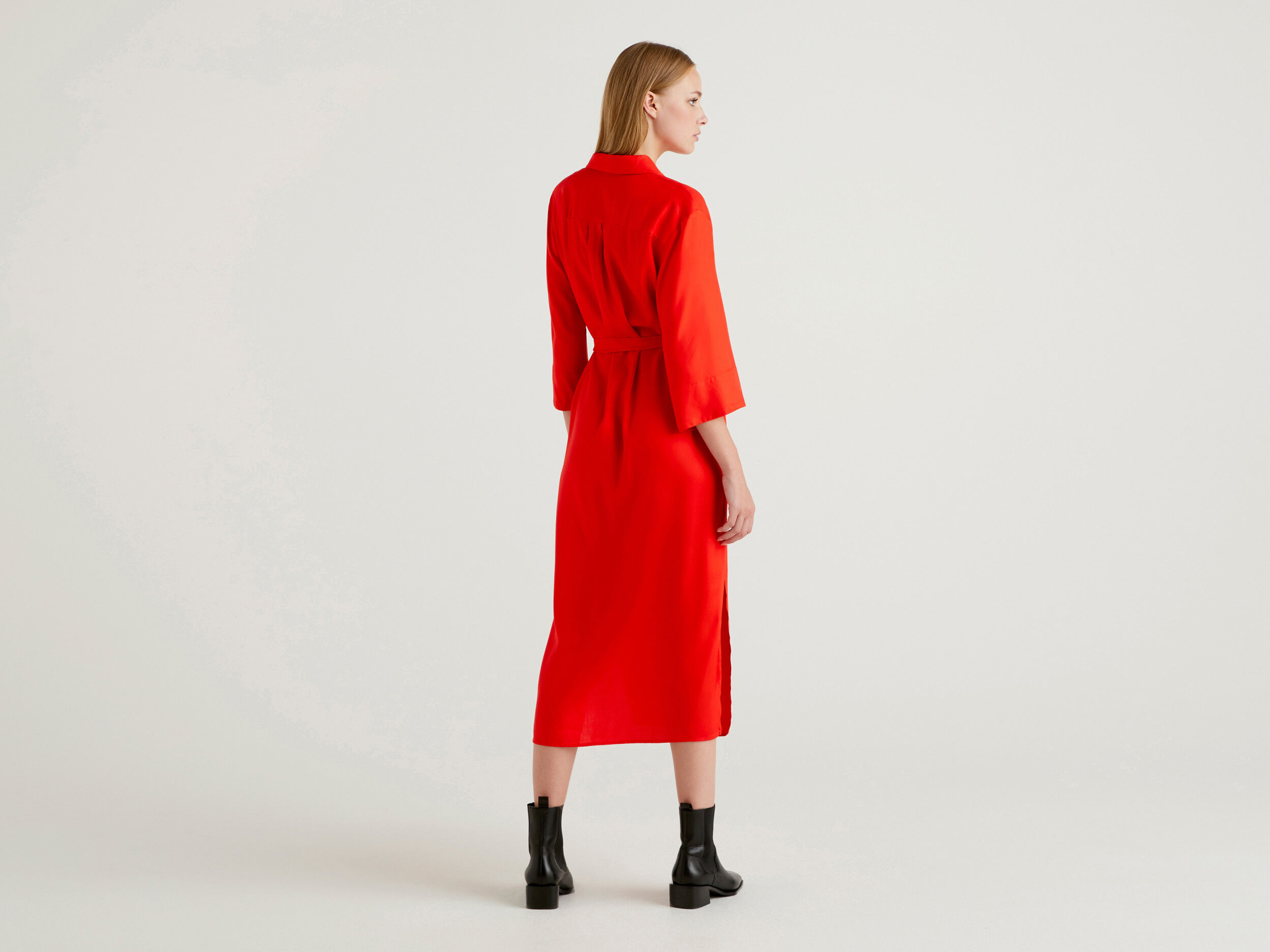 Red shirt dress with belt top