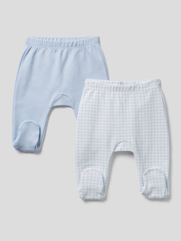 Two pairs of stirrup trousers in 100% organic cotton New Born (0-18 months)