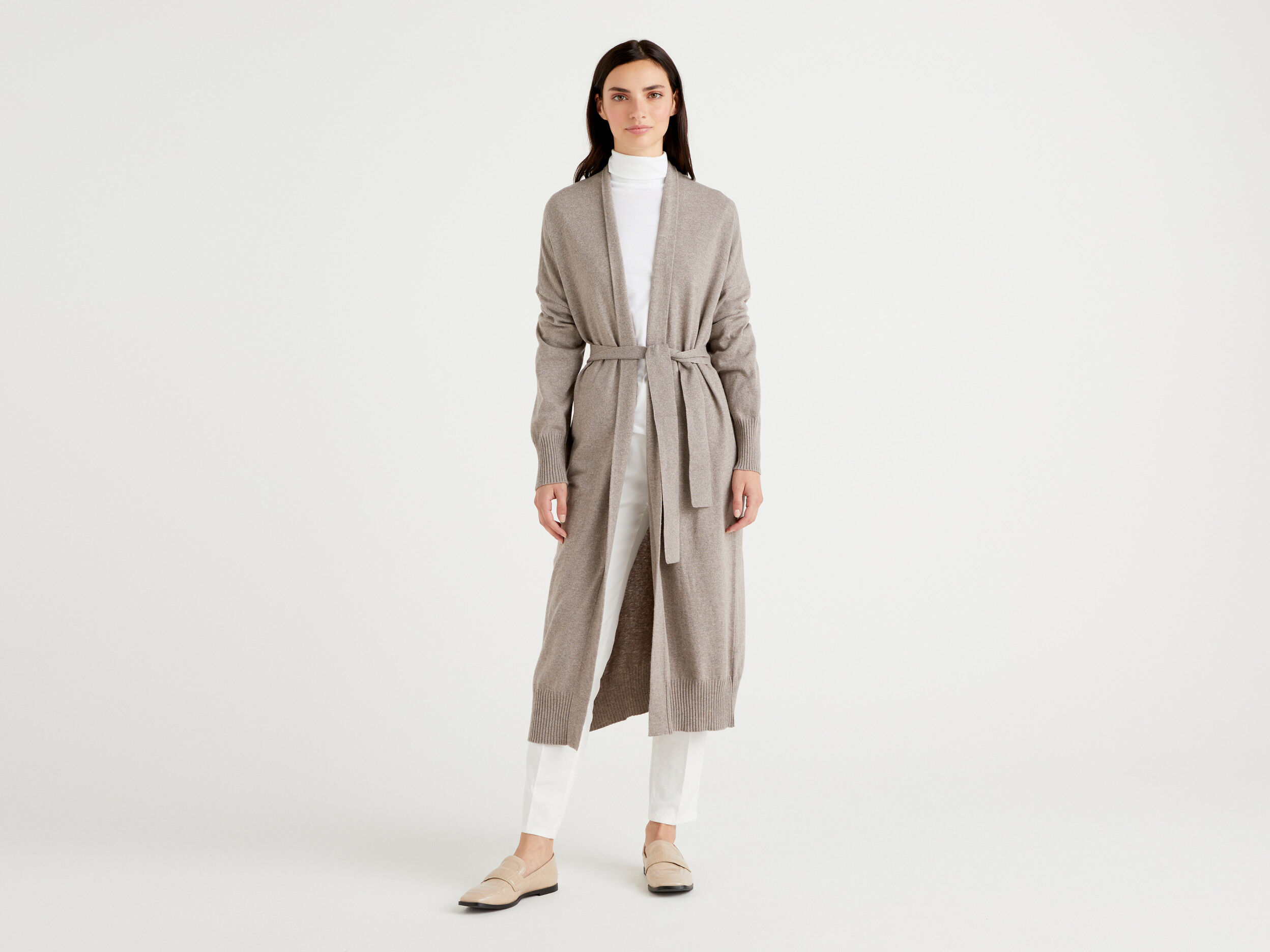 Long cardigan in silk and cashmere blend Beige Benetton