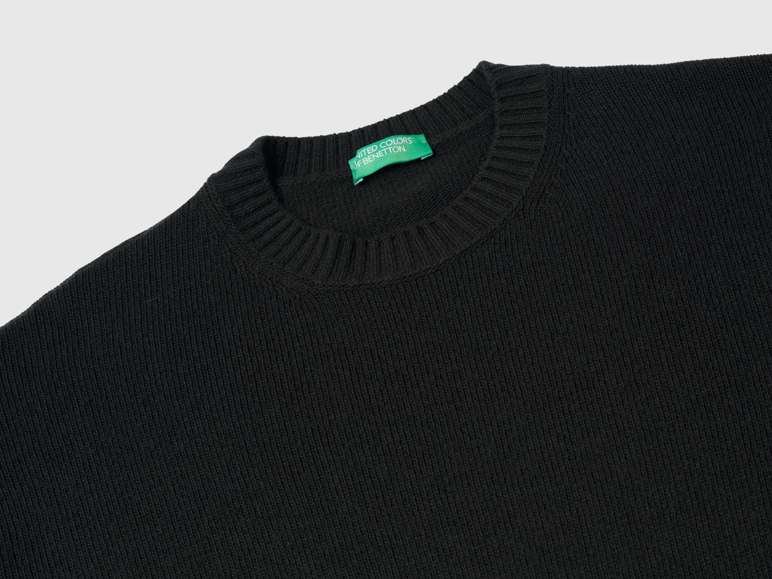 Boxy fit sweater in wool blend - Black | Benetton