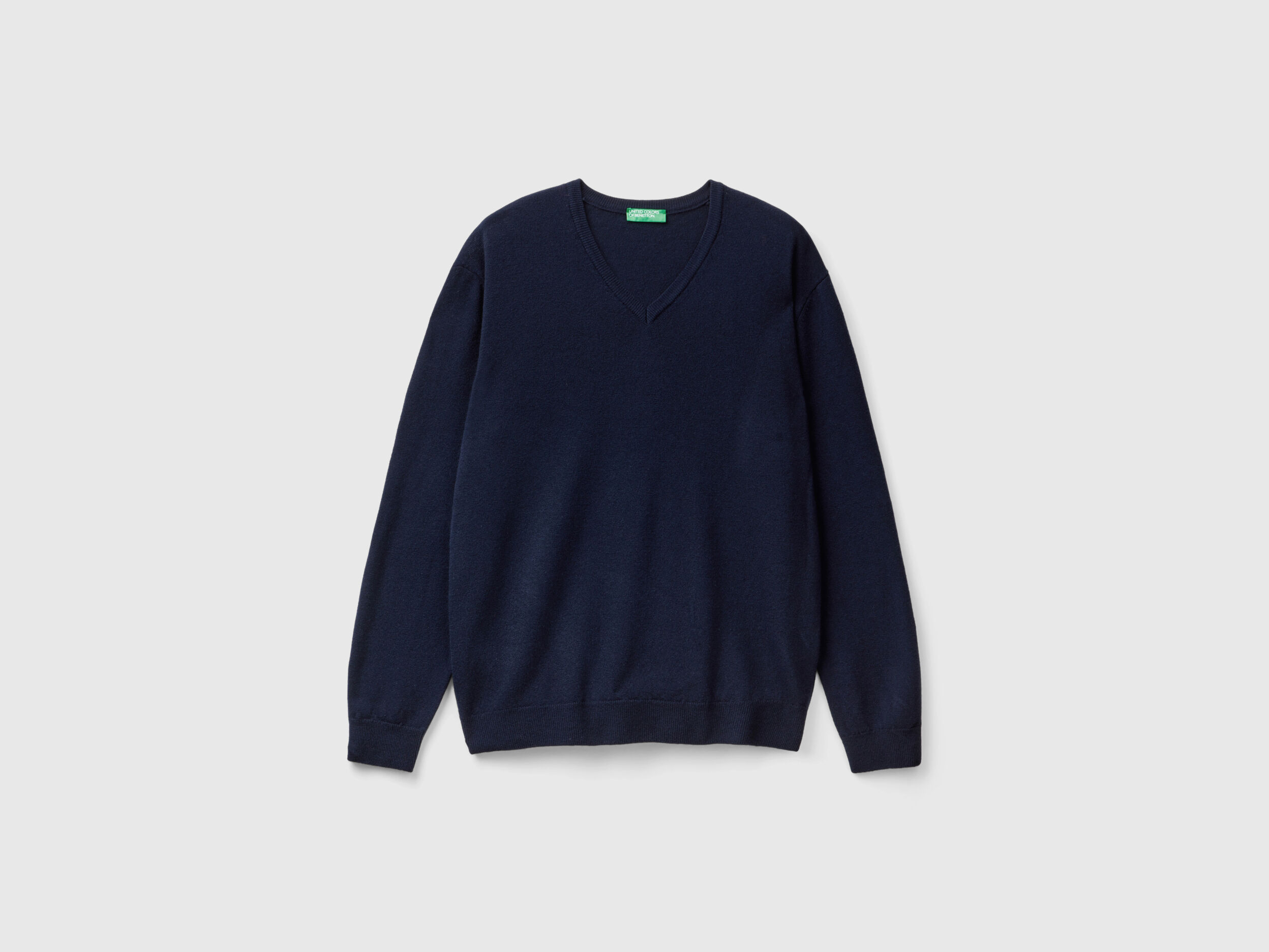 Dark blue V neck sweater in pure Merino wool Dark Blue Benetton