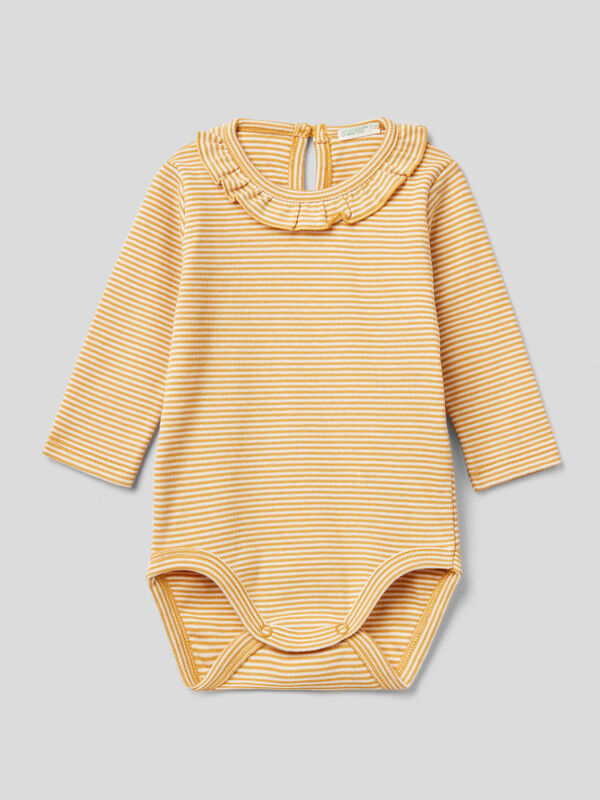 Striped bodysuit with rouches in organic cotton New Born (0-18 months)