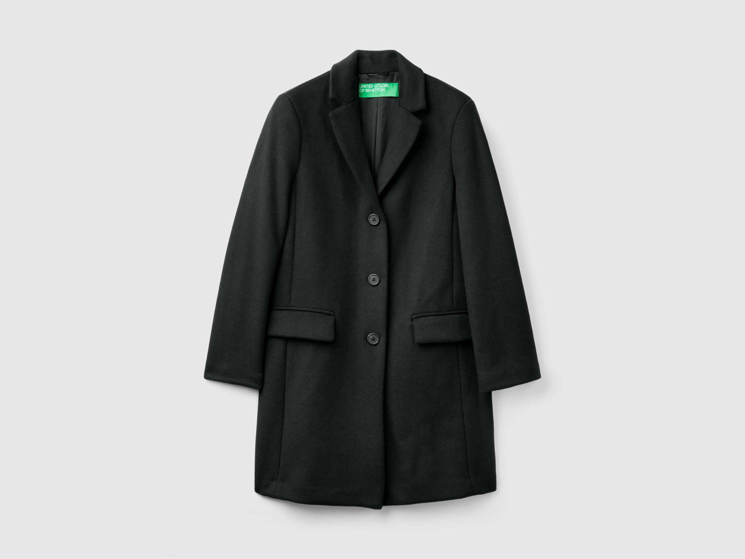 Short coat in wool blend cloth Black Benetton