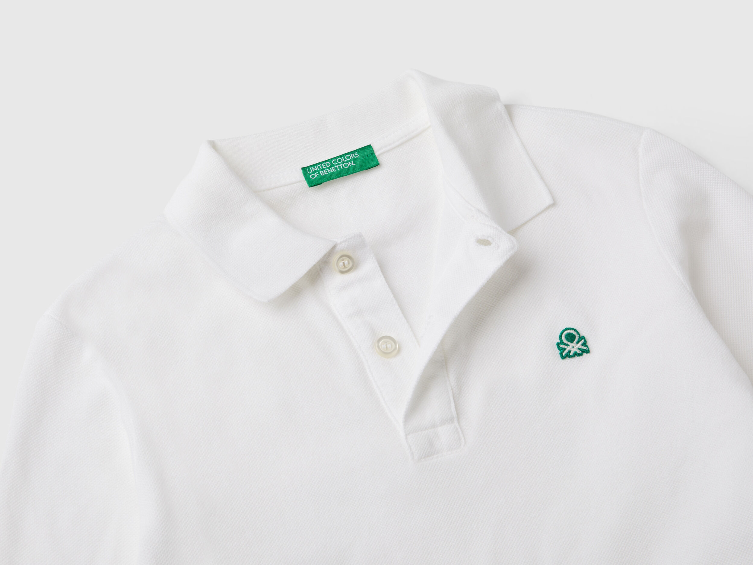 100 organic cotton long sleeve polo White Benetton