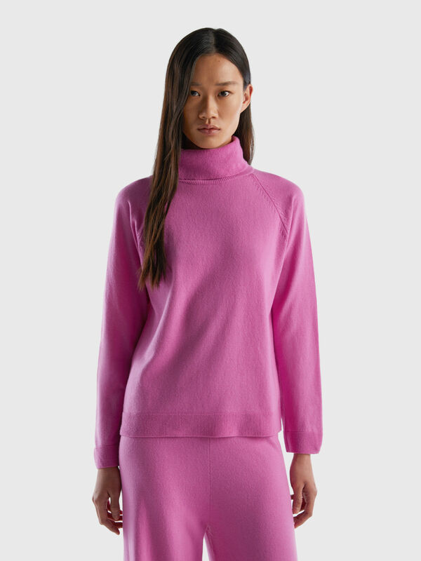 Pink turtleneck in wool and cashmere blend Women
