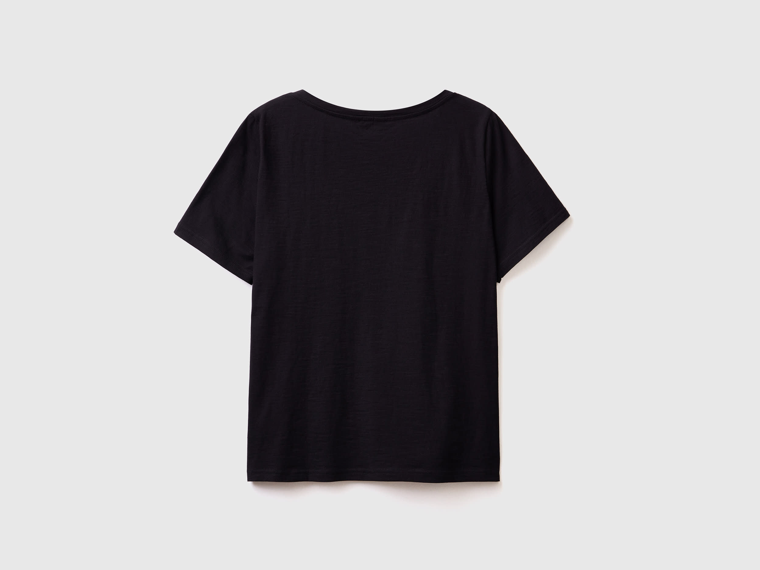 V neck t shirt in slub cotton Black Benetton