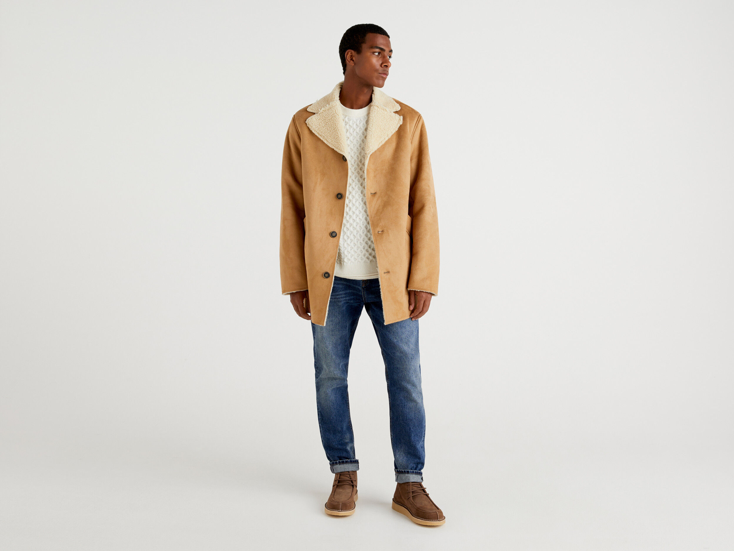 Sheepskin look jacket Beige Benetton