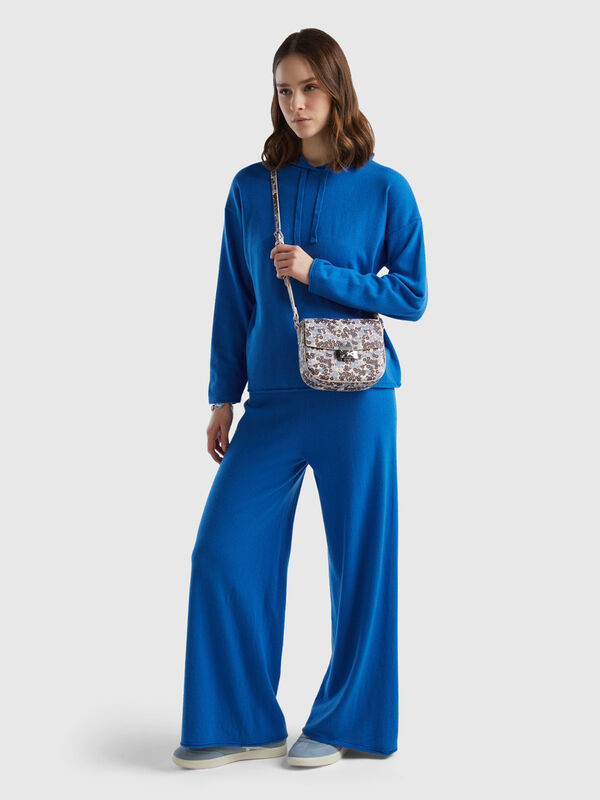 Pantalón amplio azul oscuro en mezcla de lana y cachemir Mujer