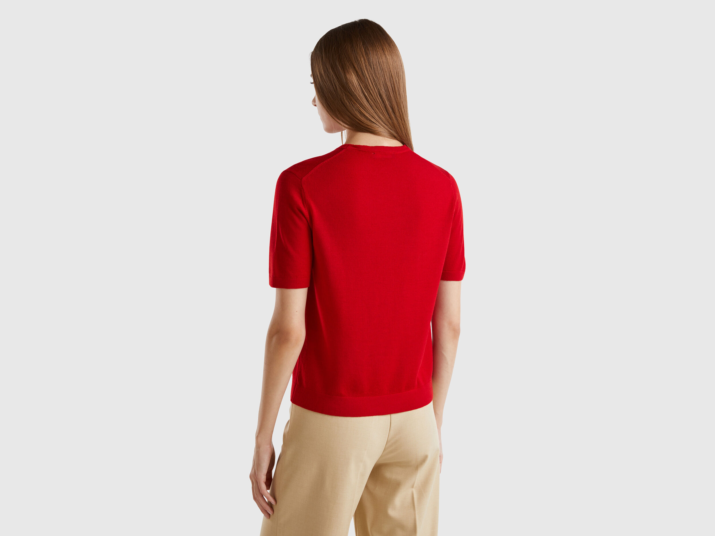 Short sleeve sweater in pure Merino wool Red Benetton