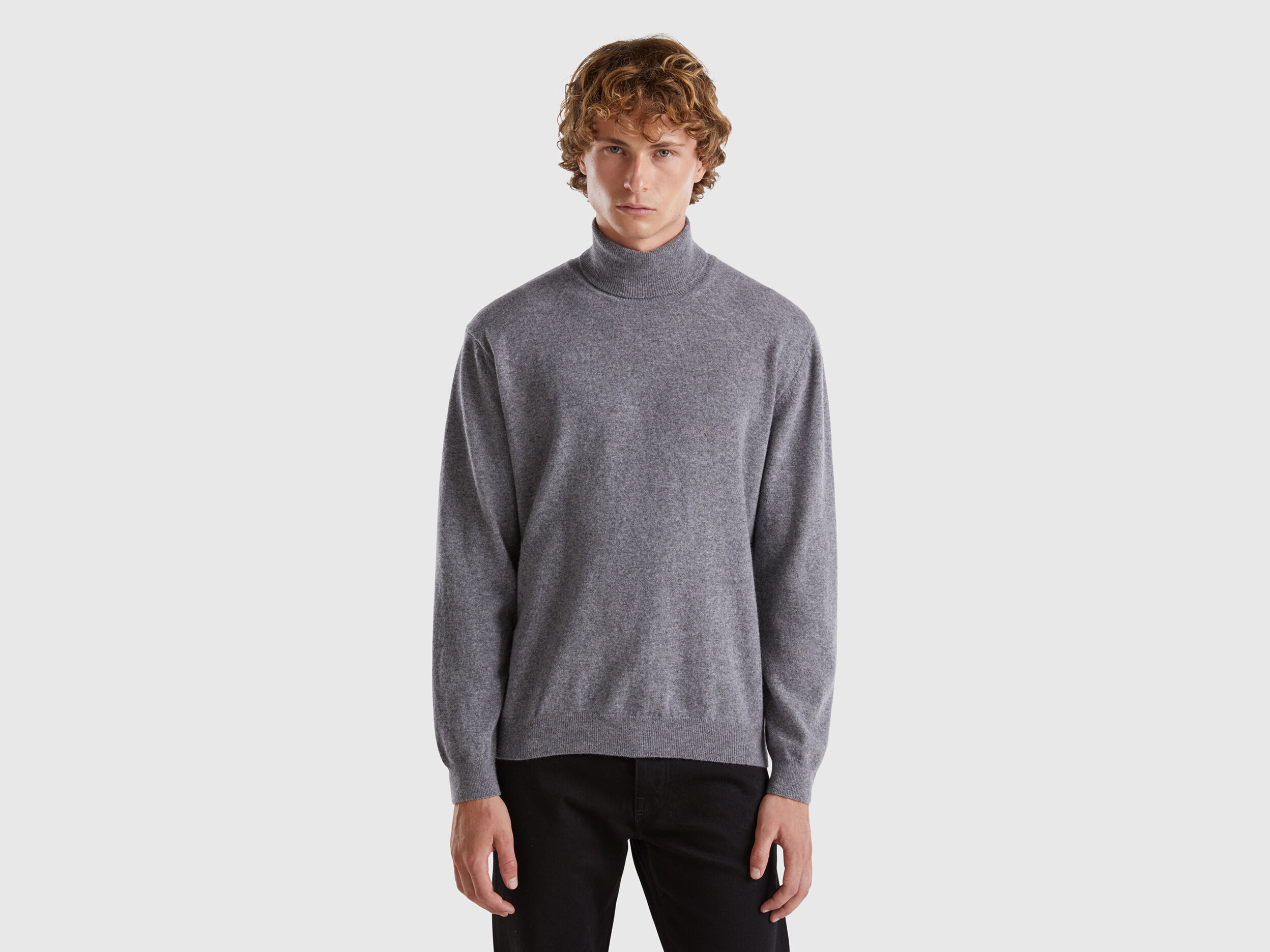 Dark gray turtleneck in pure Merino wool Dark Gray Benetton