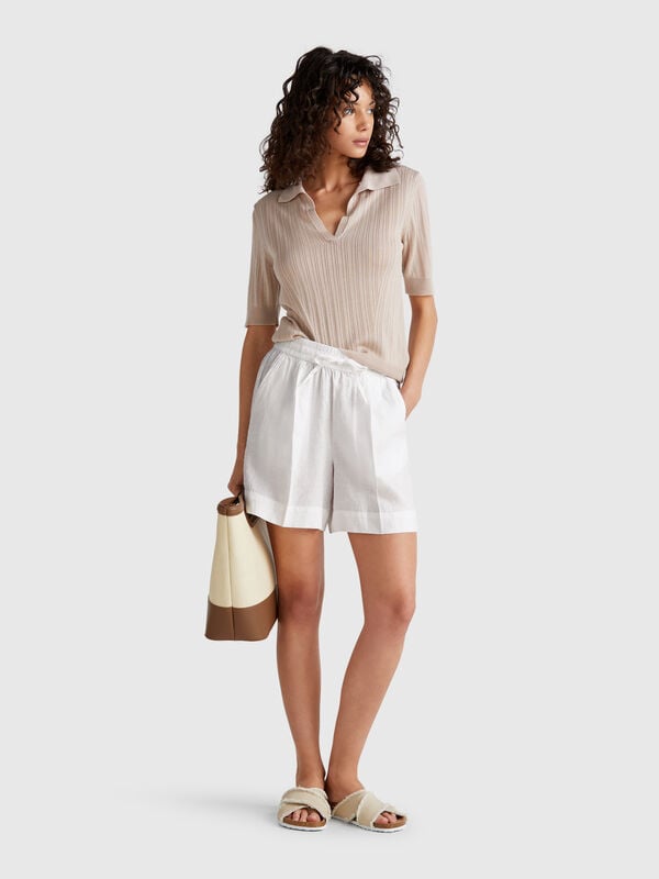 Short de puro lino con cordón Mujer