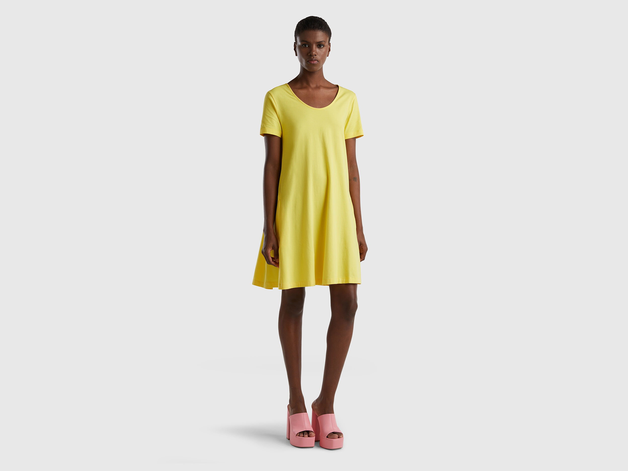 Yellow discount flared dress